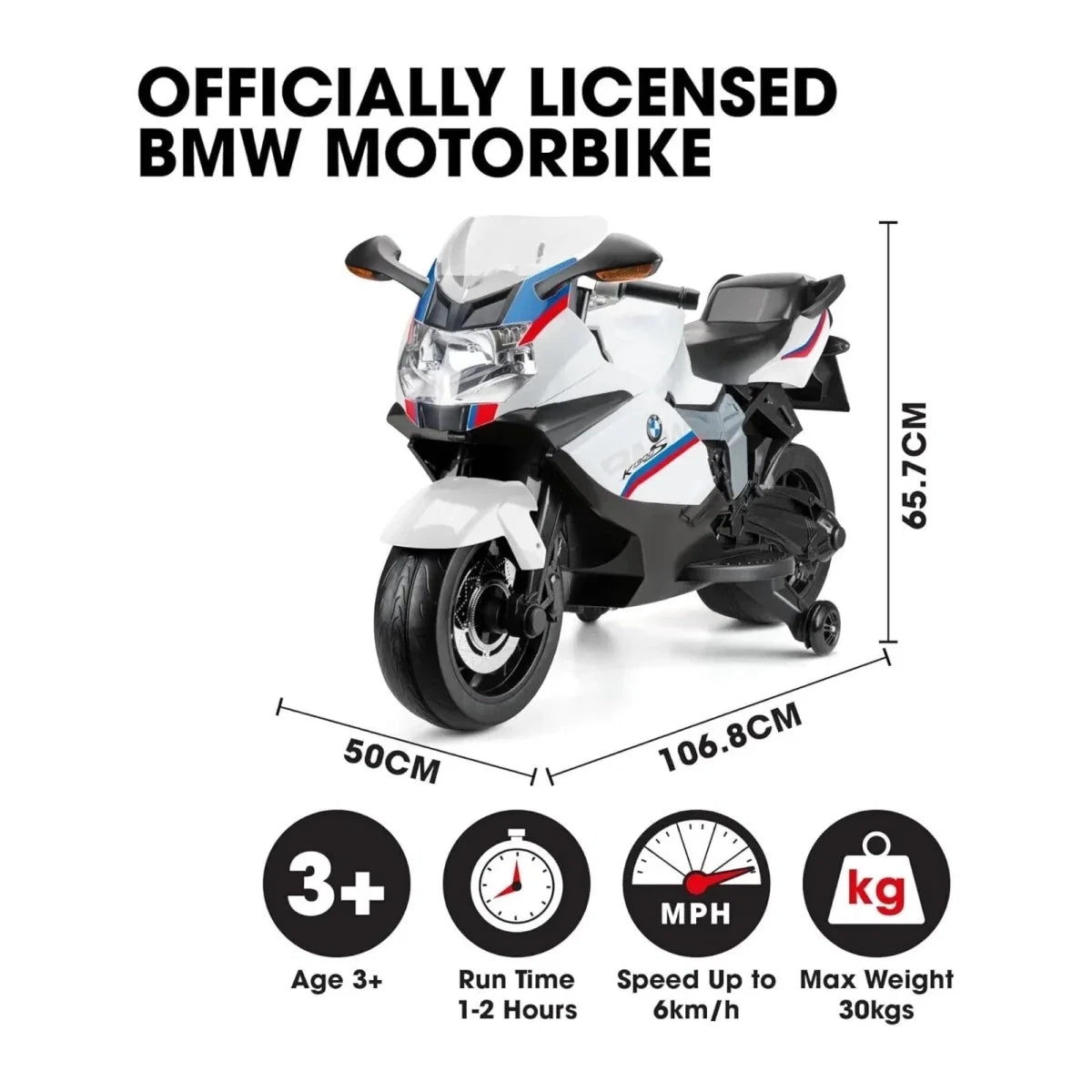Xootz BMW 12.8V Electric Motorbike Ride On with Lithium Battery - White