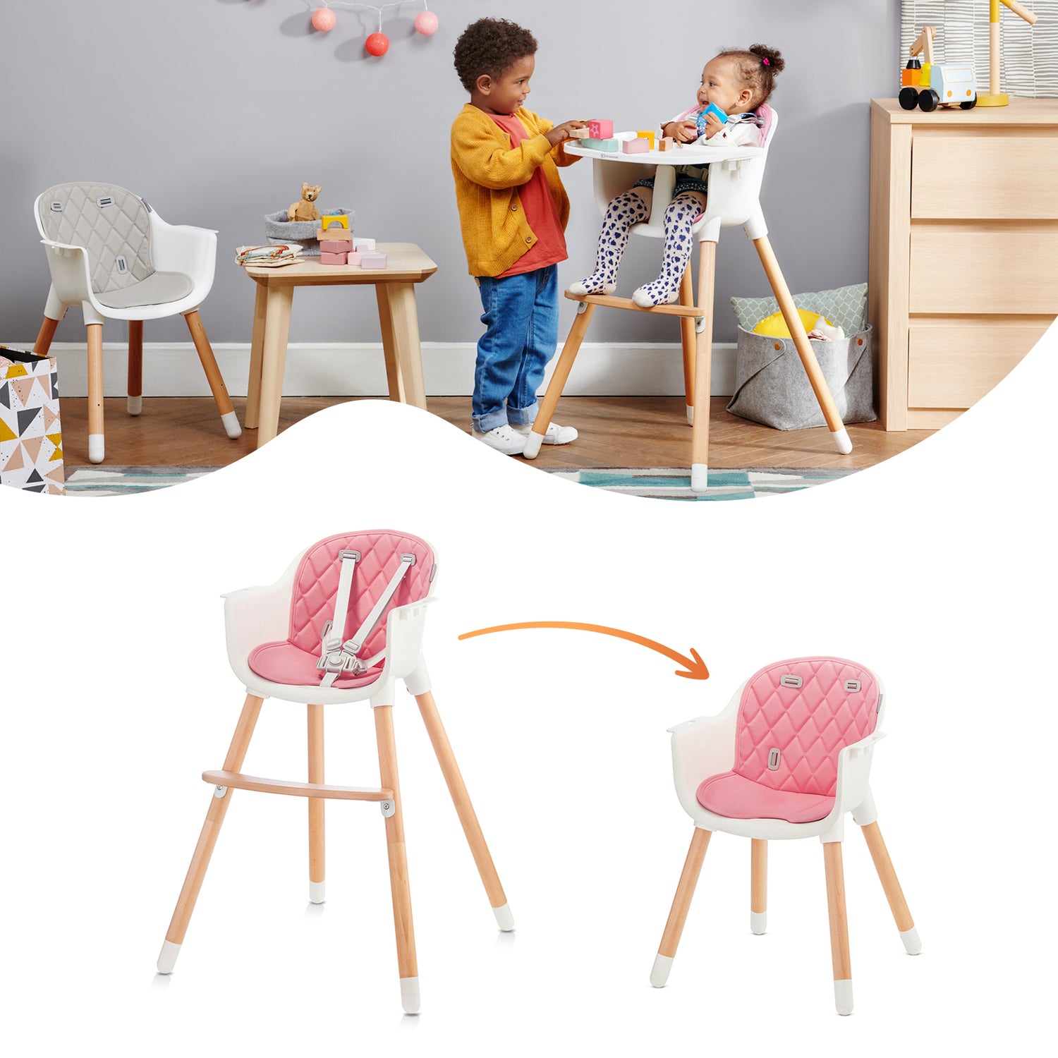 kinderkraft sienna high chair in pink