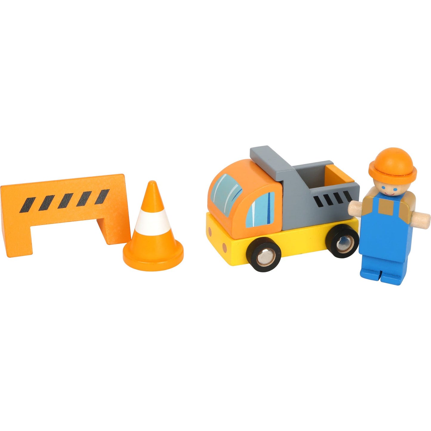Small Foot Wooden Crane with Construction Site Accessories