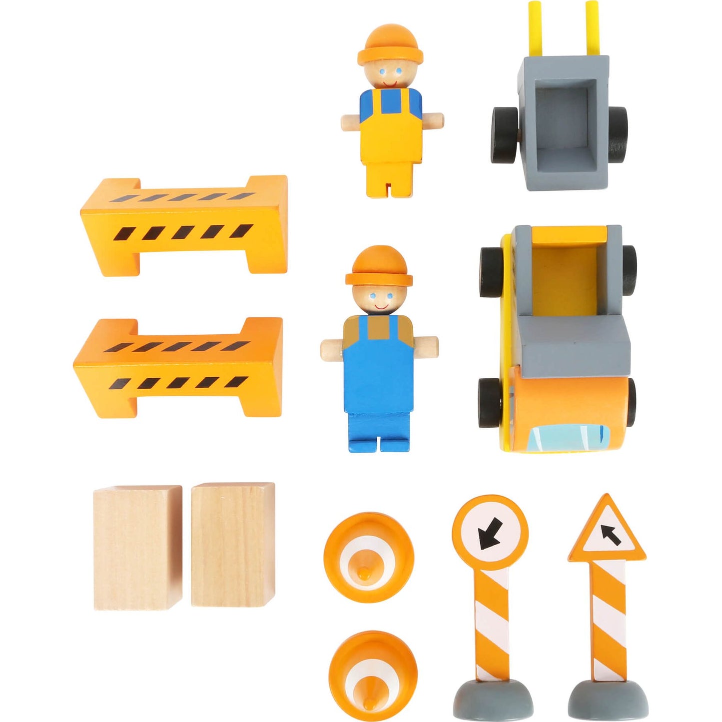 Small Foot Wooden Crane with Construction Site Accessories