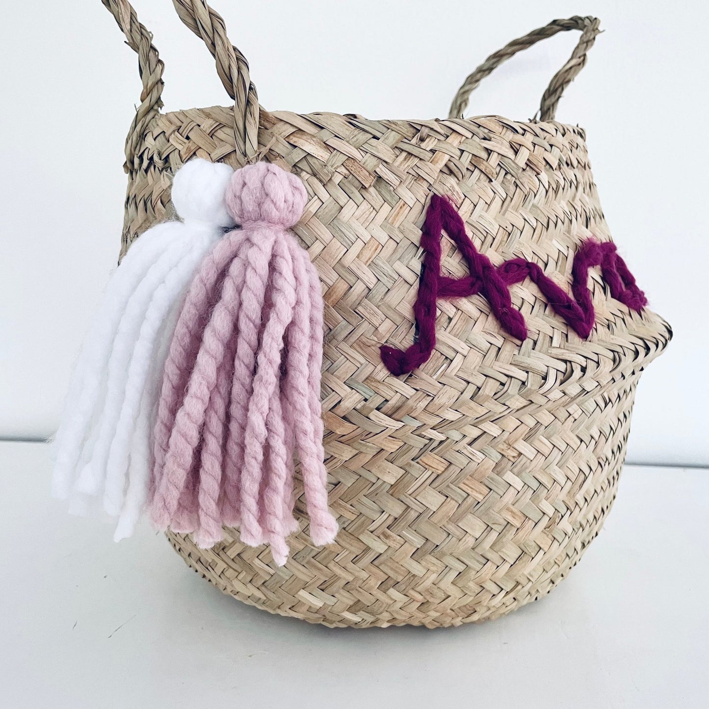 Pink Personalised Tassel Name Basket - Large