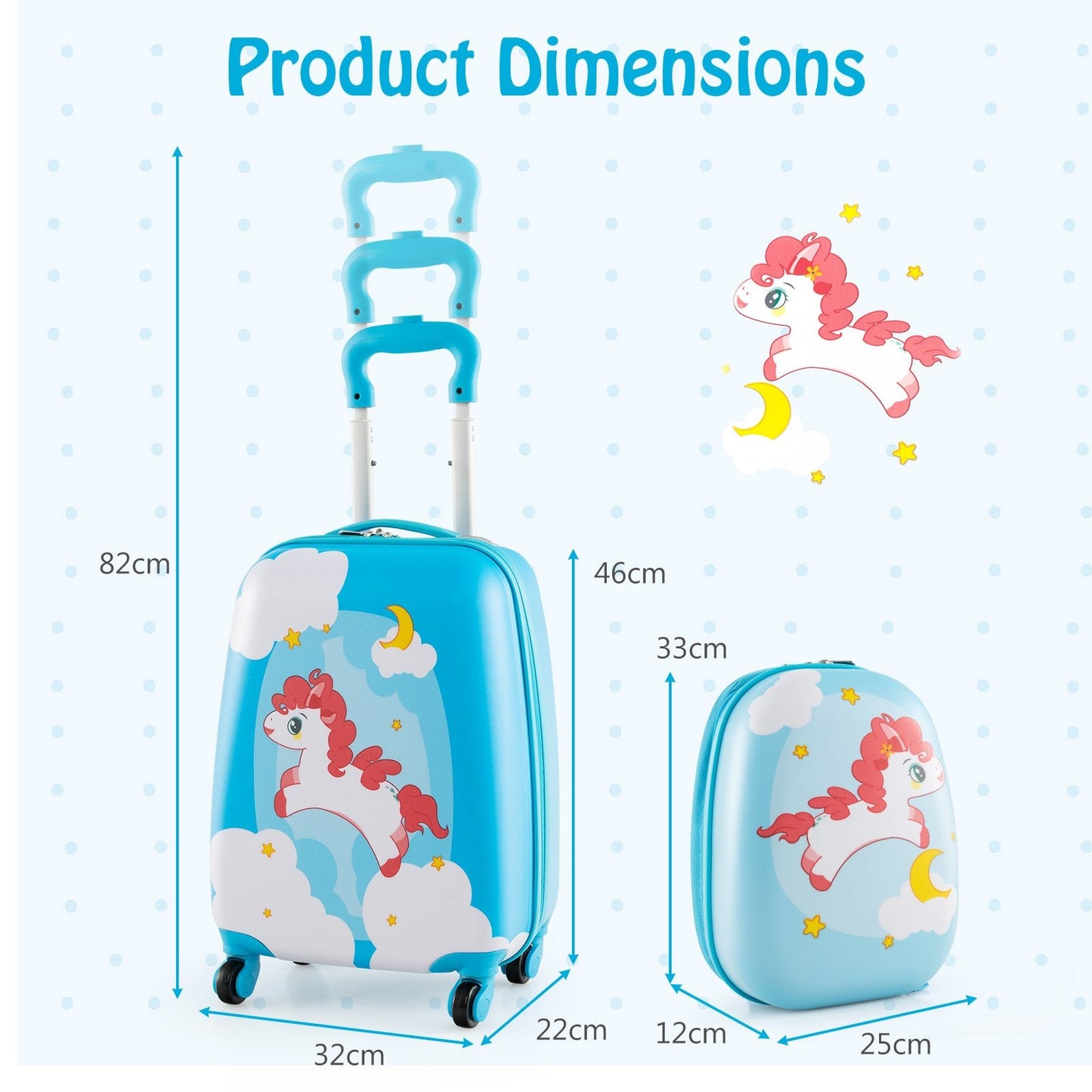 2 Pieces Kids Luggage Set with Wheels and Height Adjustable Handle - Orange