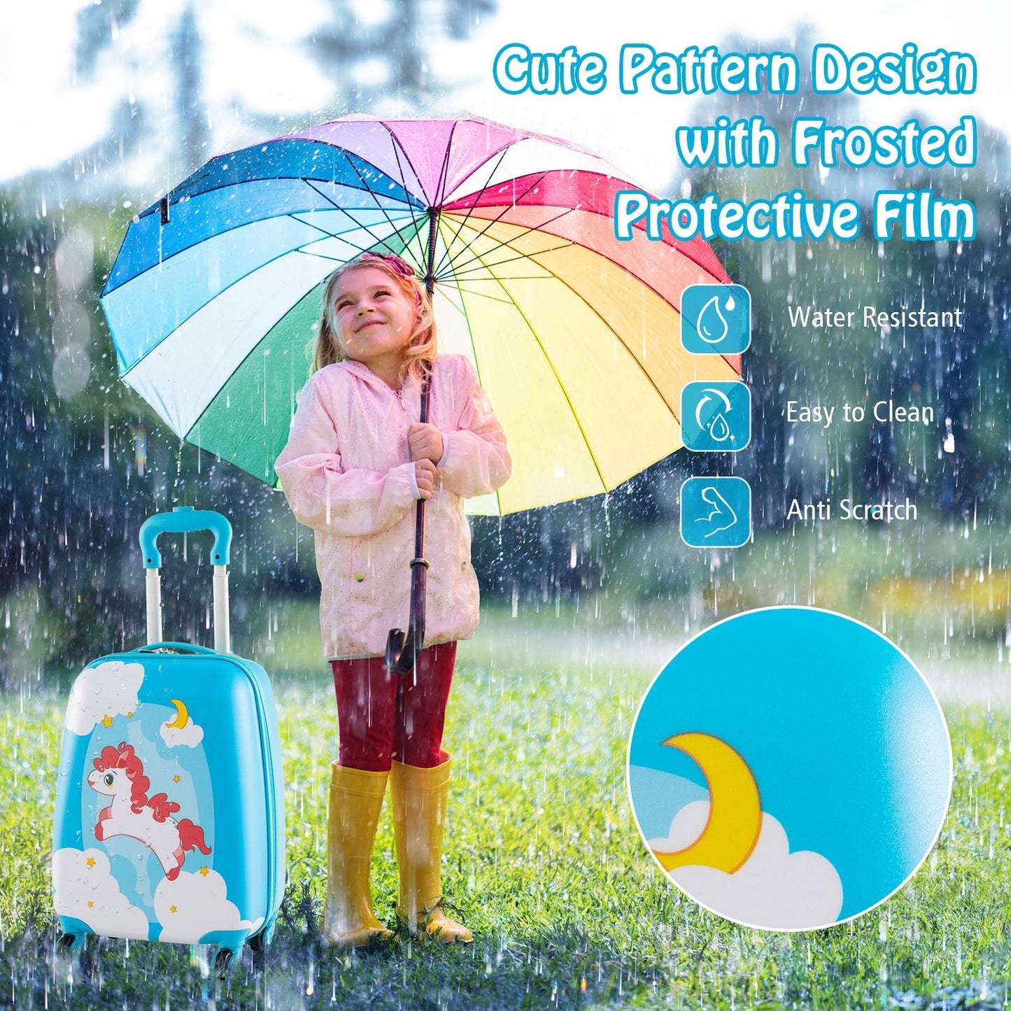 2 Pieces Kids Luggage Set with Wheels and Height Adjustable Handle - Orange