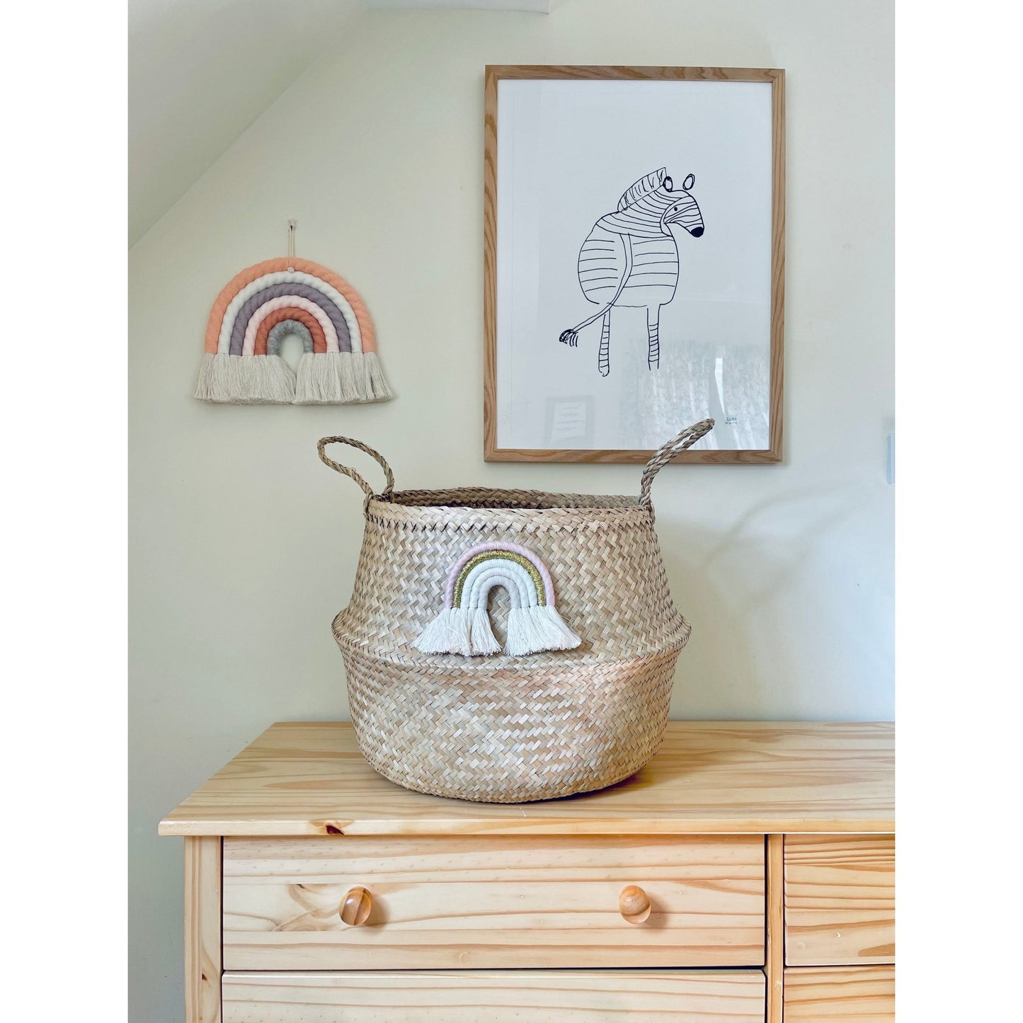 Pastel Gold Macrame Rainbow Basket - Extra Large