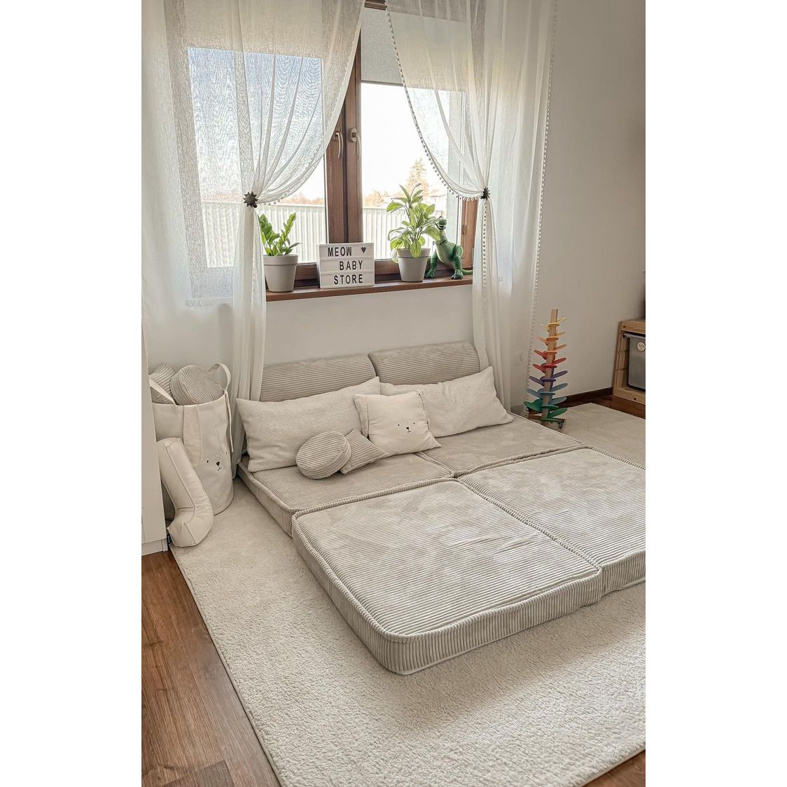 Meow Baby Childrens Premium Aesthetic Soft Play Sofa & Fold Out Bed