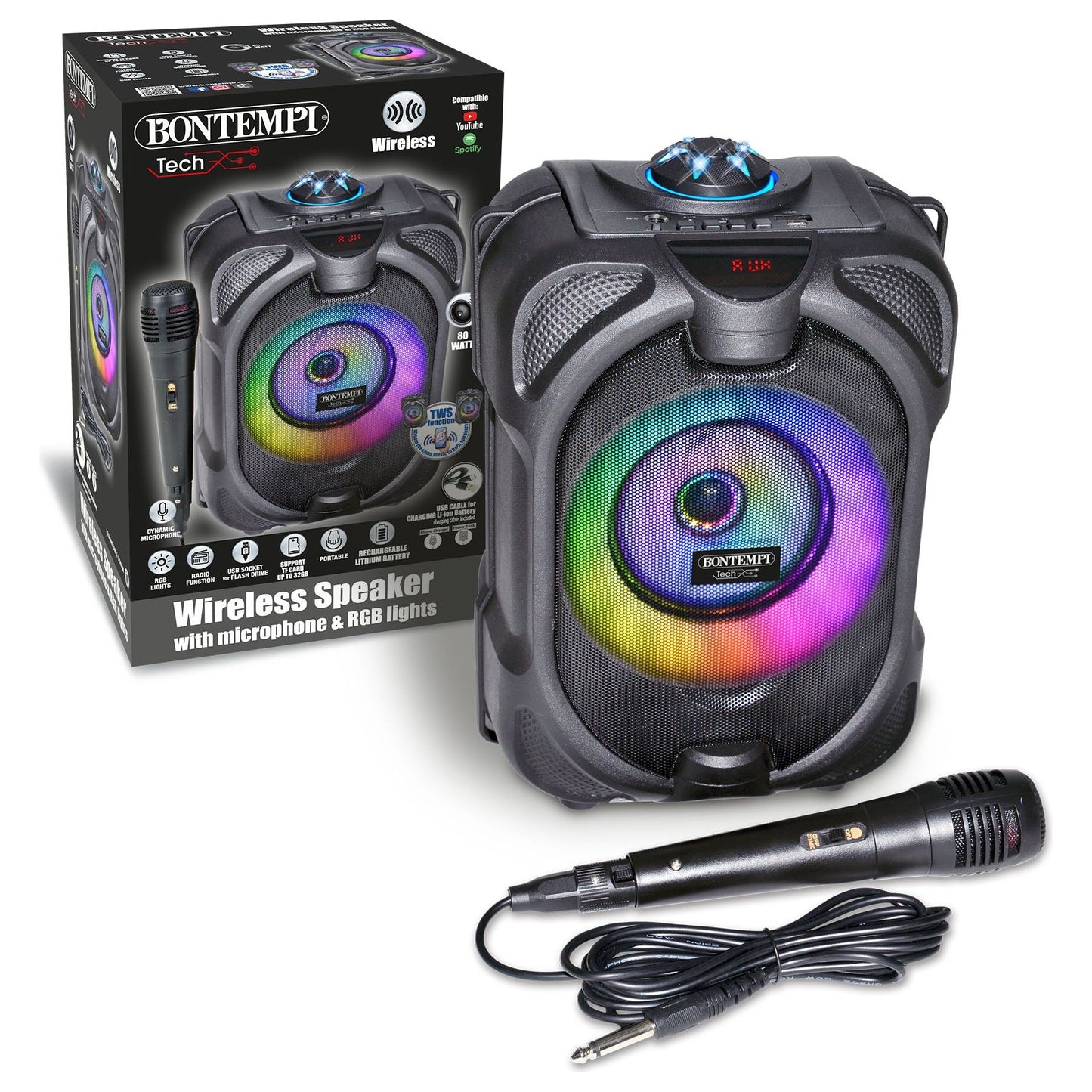 Bontempi Wireless Speaker with Dynamic Microphone, Light effects and Display