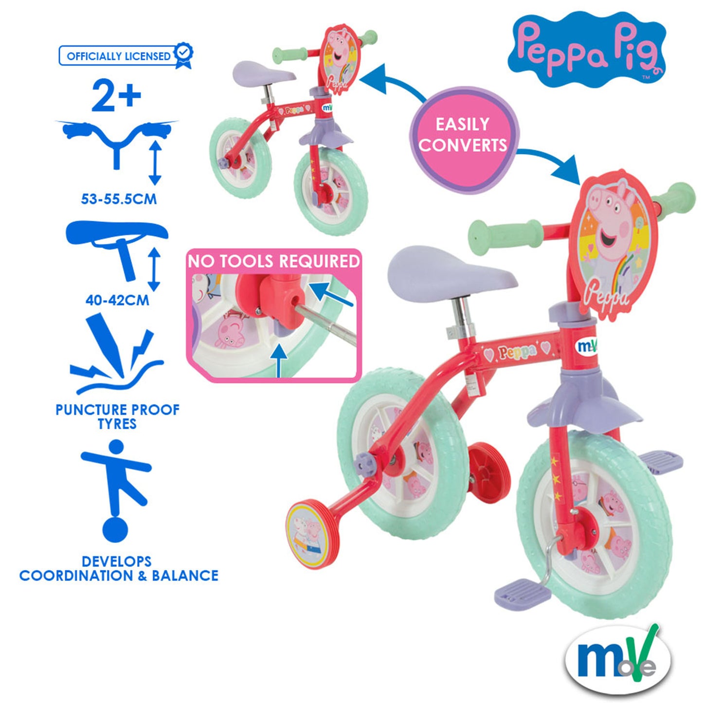 MV Peppa Pig My First 2 in 1 10" Training Bike