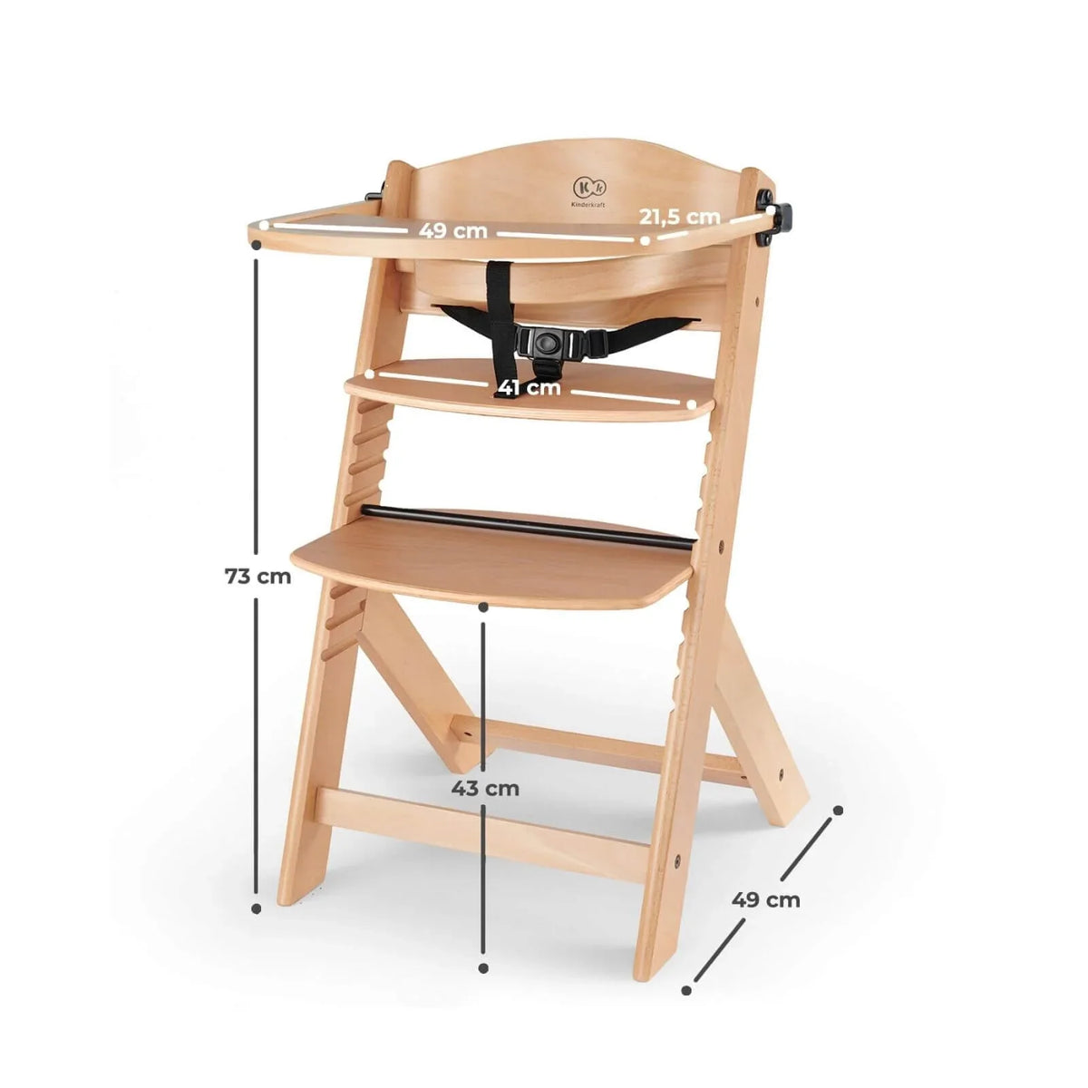 Kinderkraft Enock Wooden Highchair - Wooden Natural