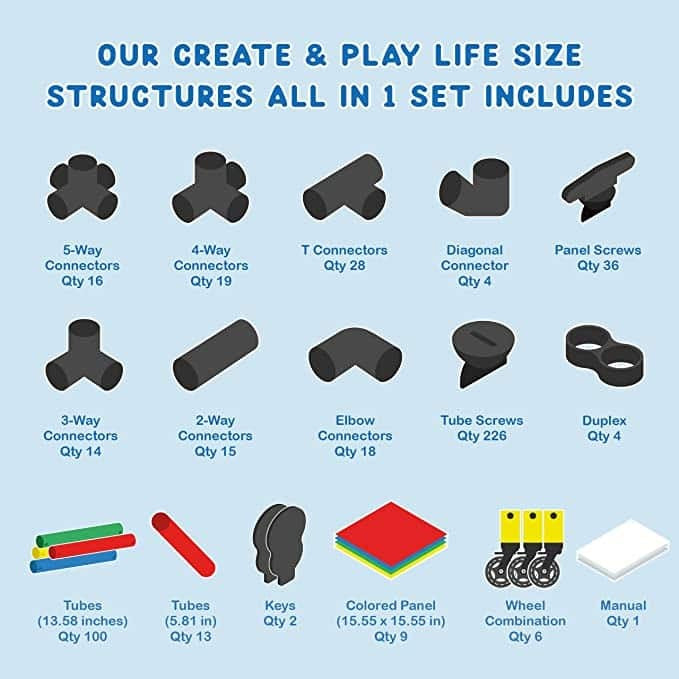 Funphix 467-Piece All-in-1 Climbing Frame Kit - STEM Toy for Kids - Build Climbing Frames, Cars & More!