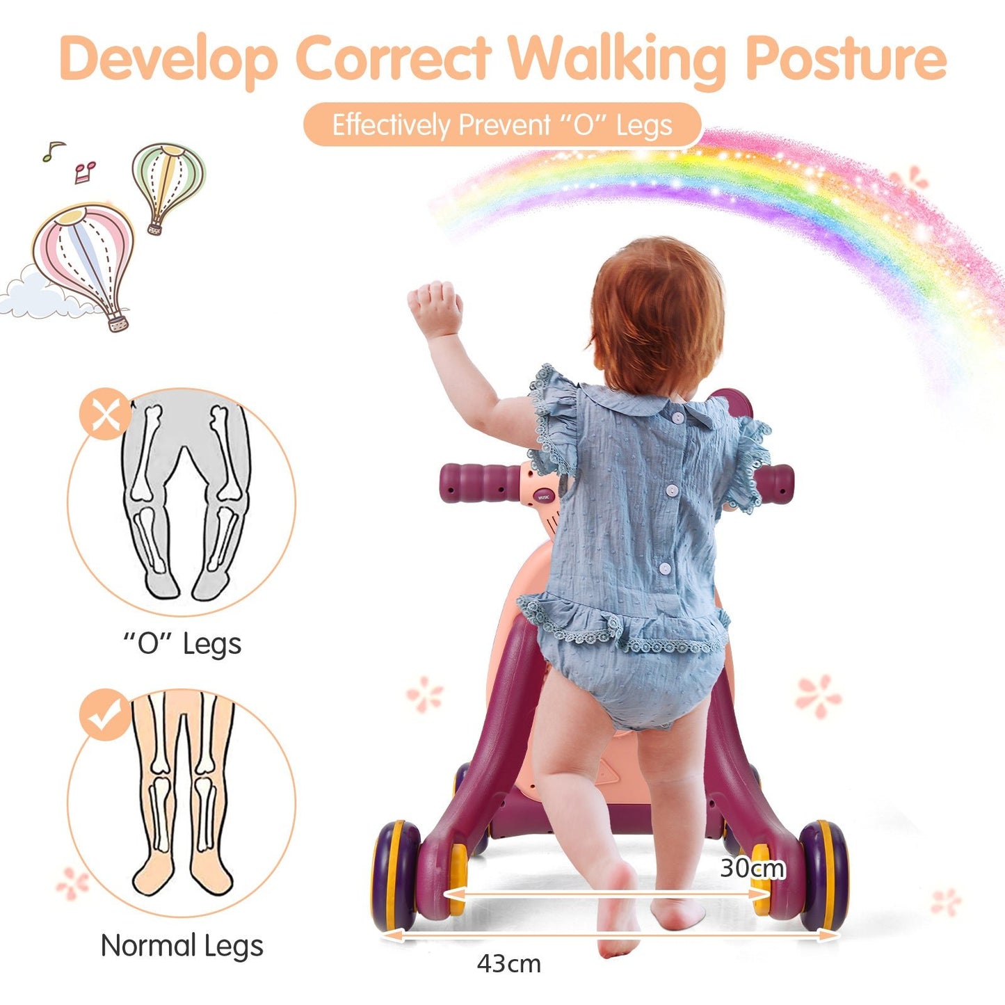 Baby Push Along Walkers with Lights and Ball Game-Pink - The Online Toy Shop - Costway - 3