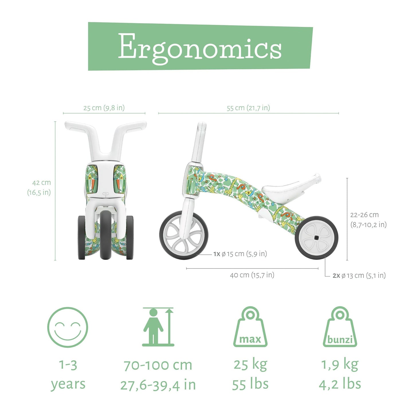 Chillafish BUNZI Trike Fad Graffiti size and weight guide