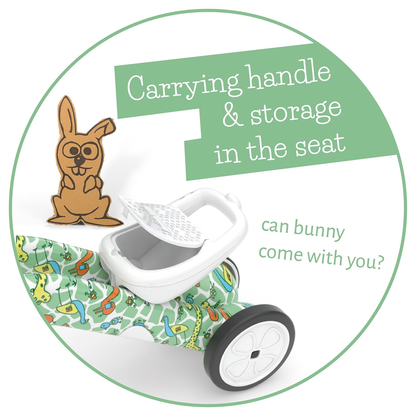 Chillafish BUNZI Trike Fad Graffiti carrying handle and storage in seat