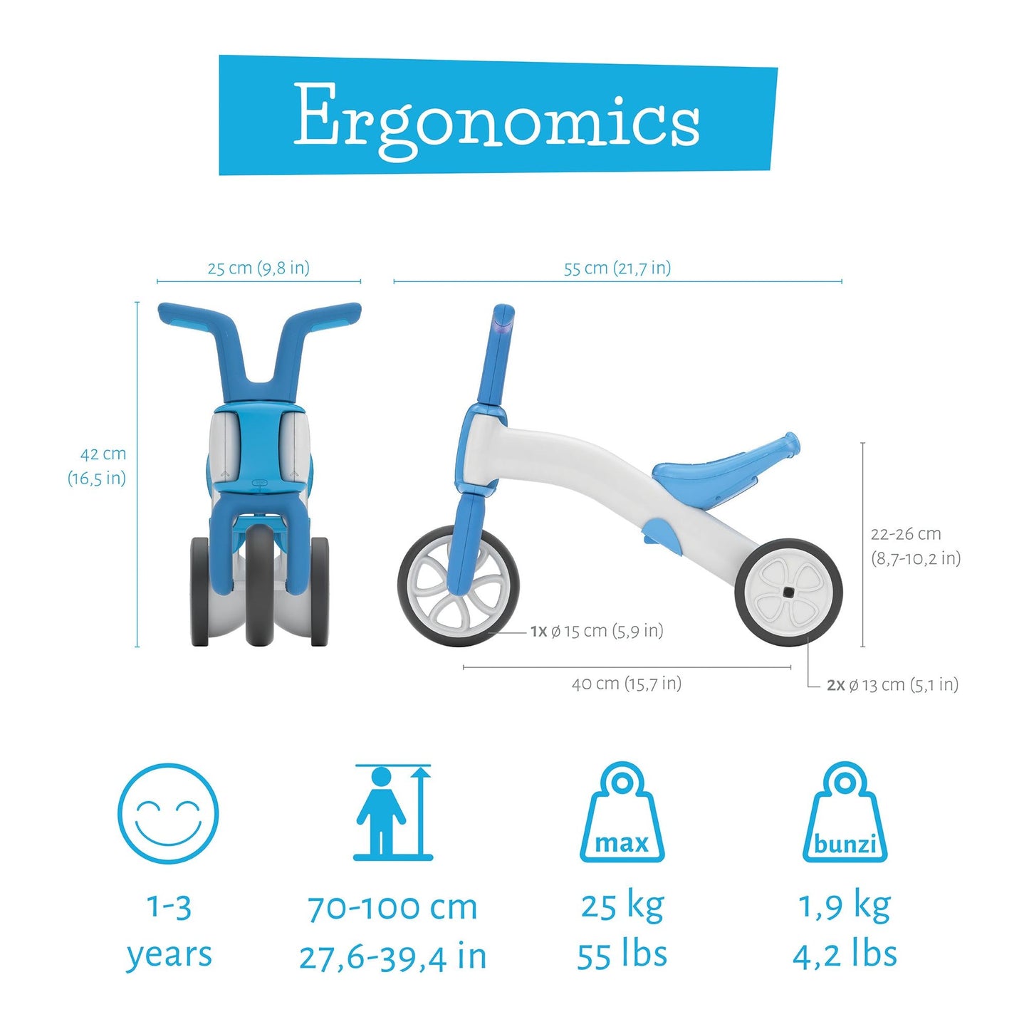 Chillafish BUNZI Trike Blue size and weight guide