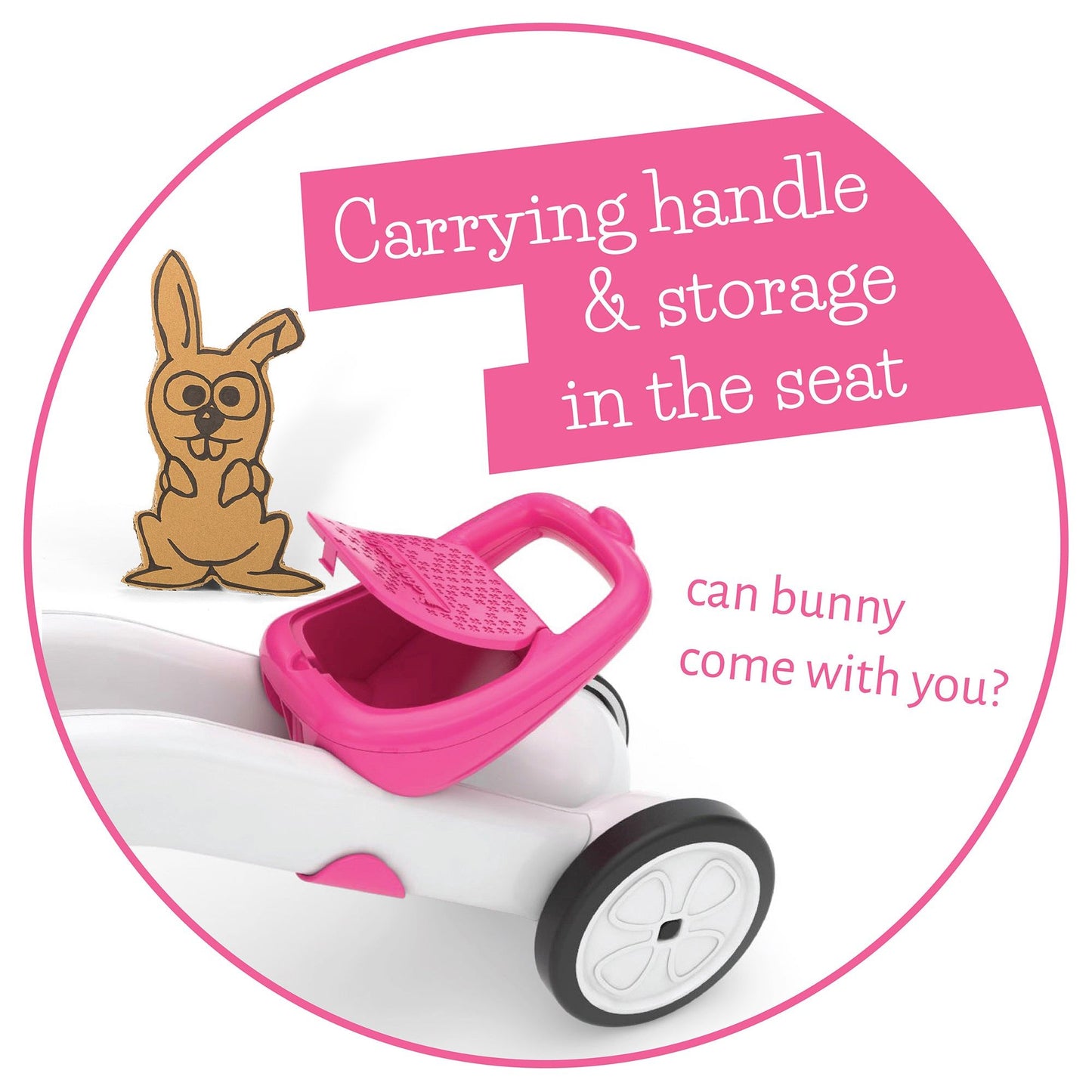 Chillafish BUNZI Trike Pink carrying handle and storage in seat
