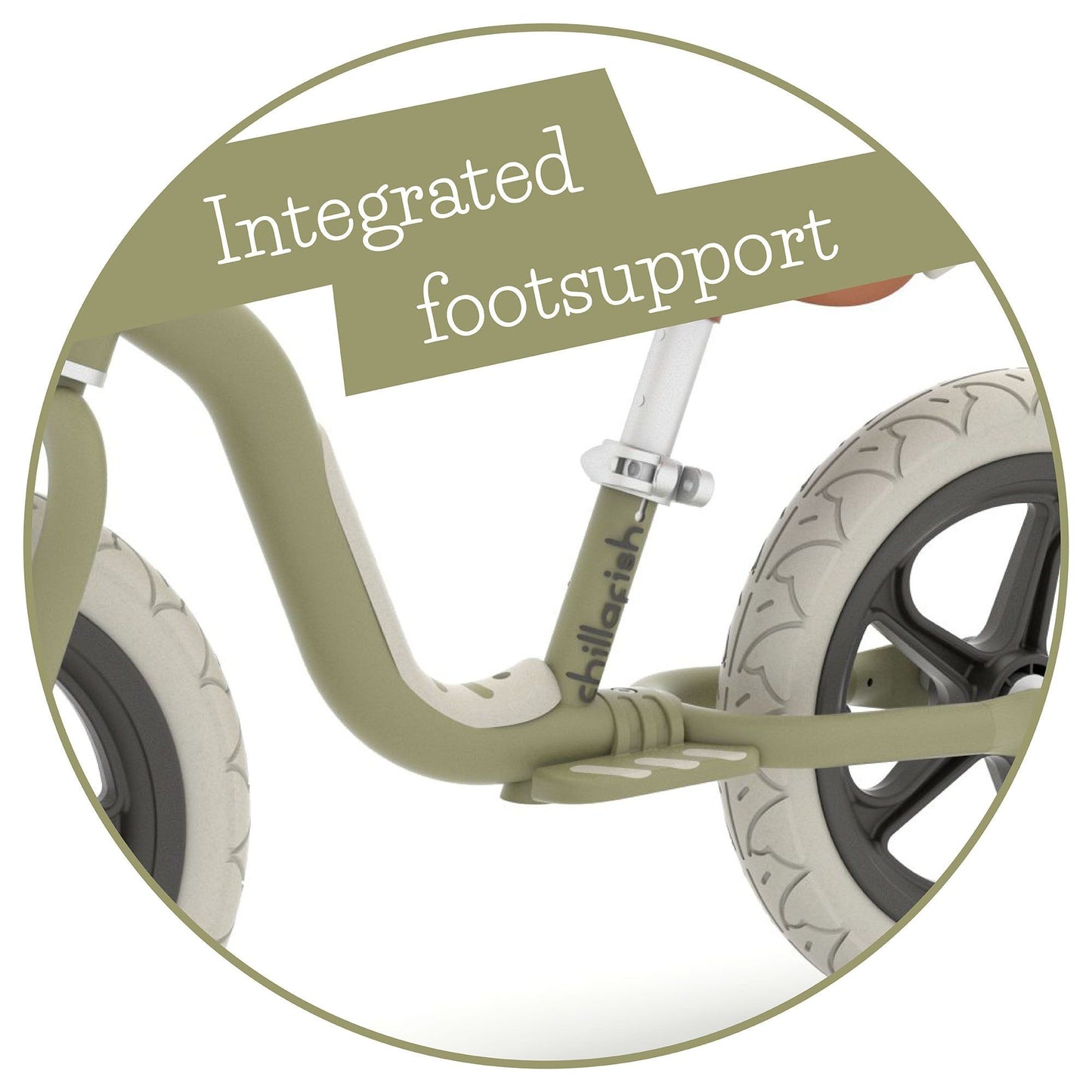 Chillafish Balance Bike Charlie LUX - Olive integrated foot rest close up