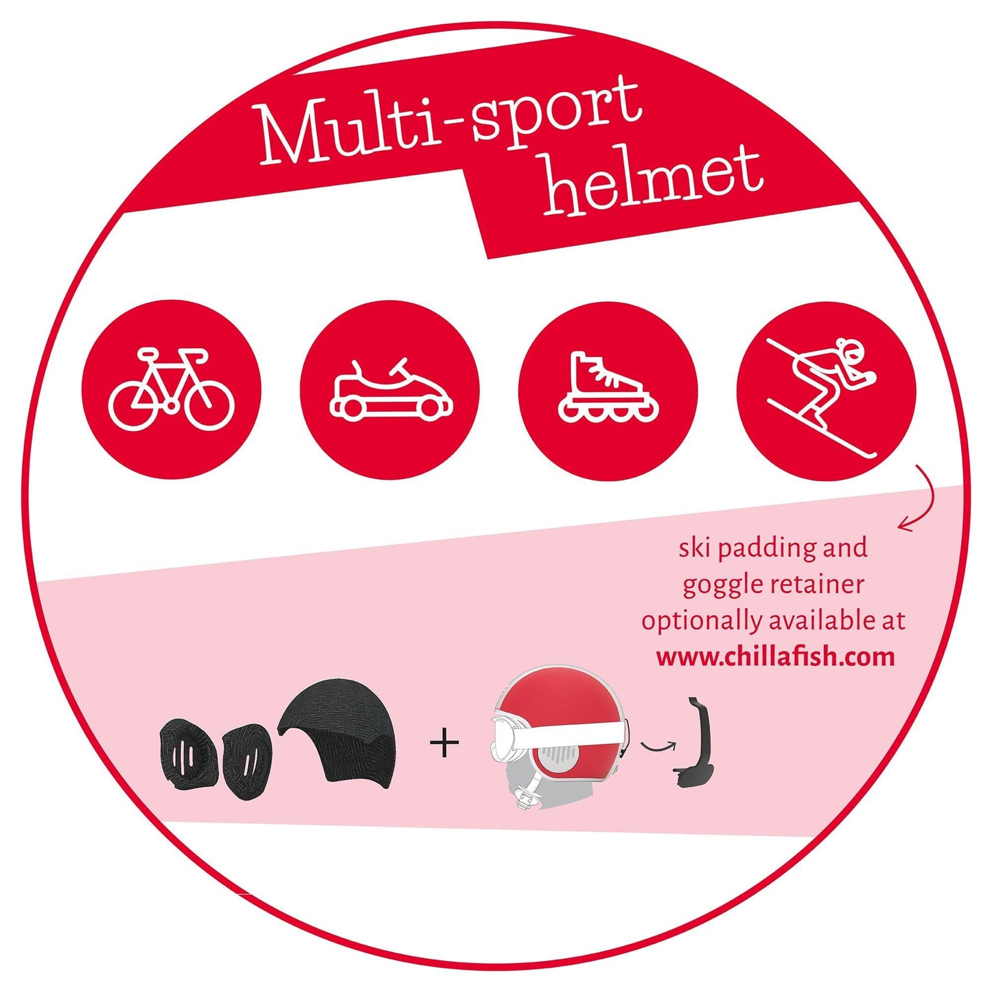 Chillafish Helmet Bobbi Small Red multi sports helmet for bikes, go karts, skating and skiing