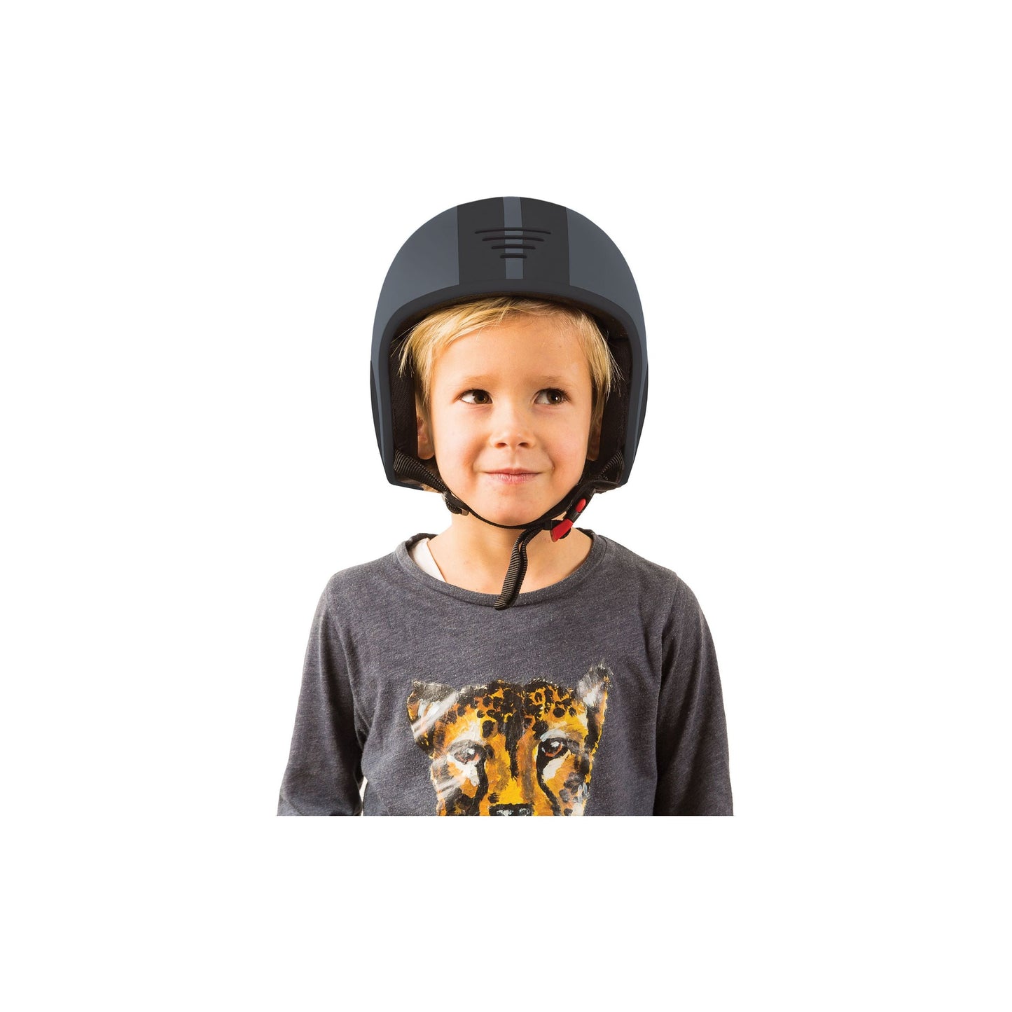 boy wearing Chillafish Kids Helmet Bobbi XS Grey