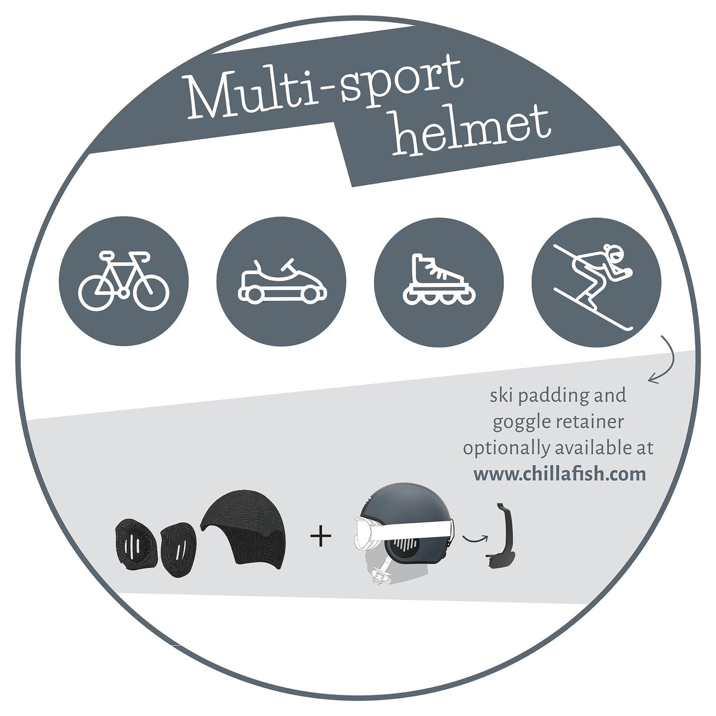 Chillafish Kids Helmet Bobbi XS Grey multi sports helmet for bikes, go karts, skating and skiing