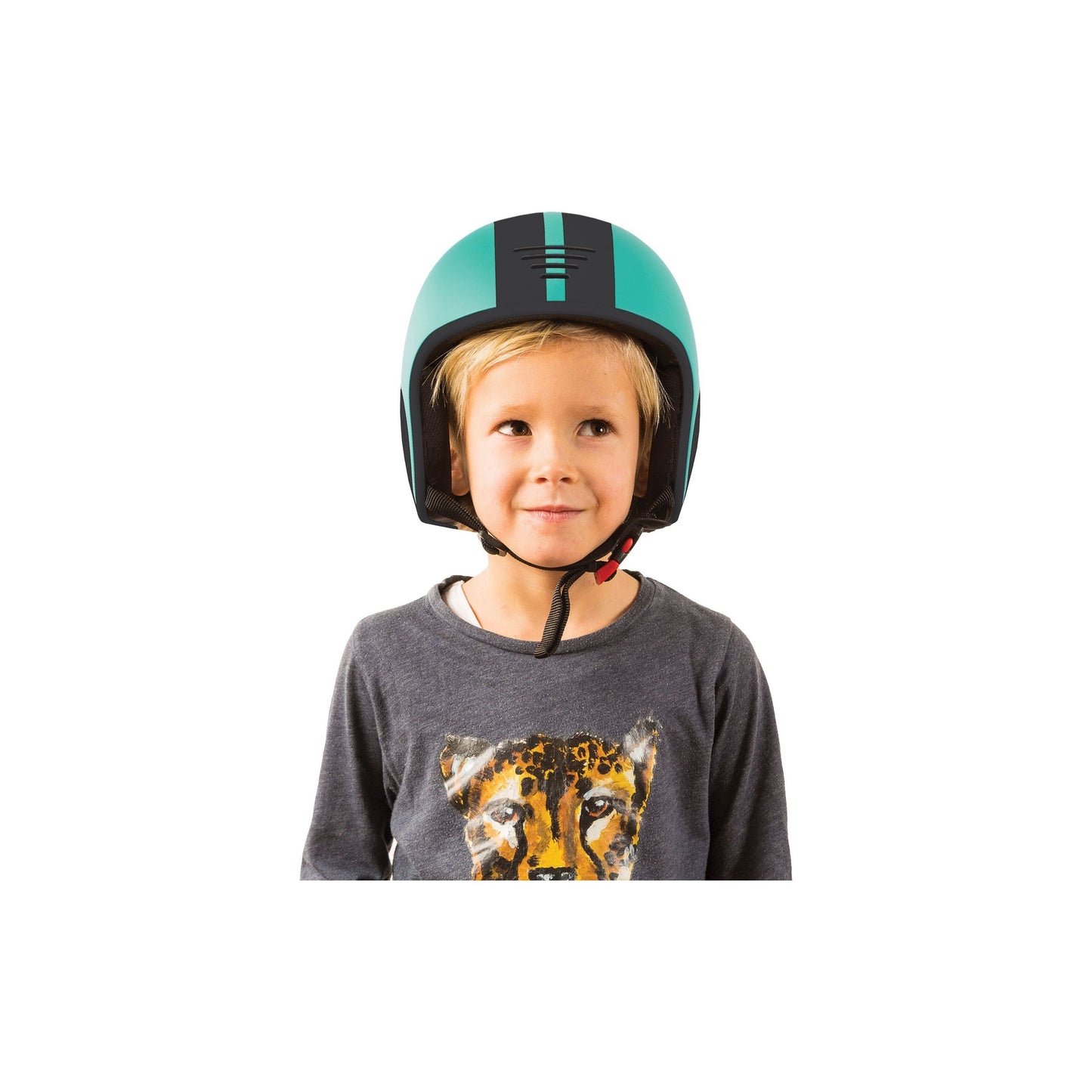 boy wearing Chillafish Kids Helmet Bobbi XS Lime