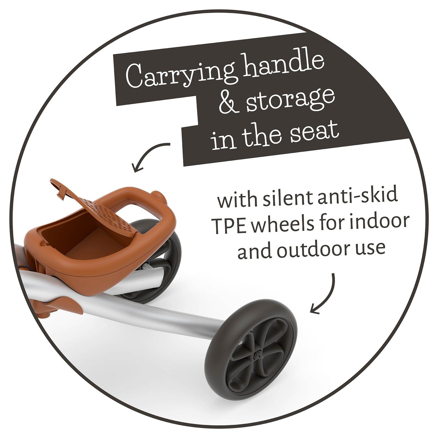 Chillafish Quadie 2 Ride-On and Basket Silver with carrying handle and storage in the seat