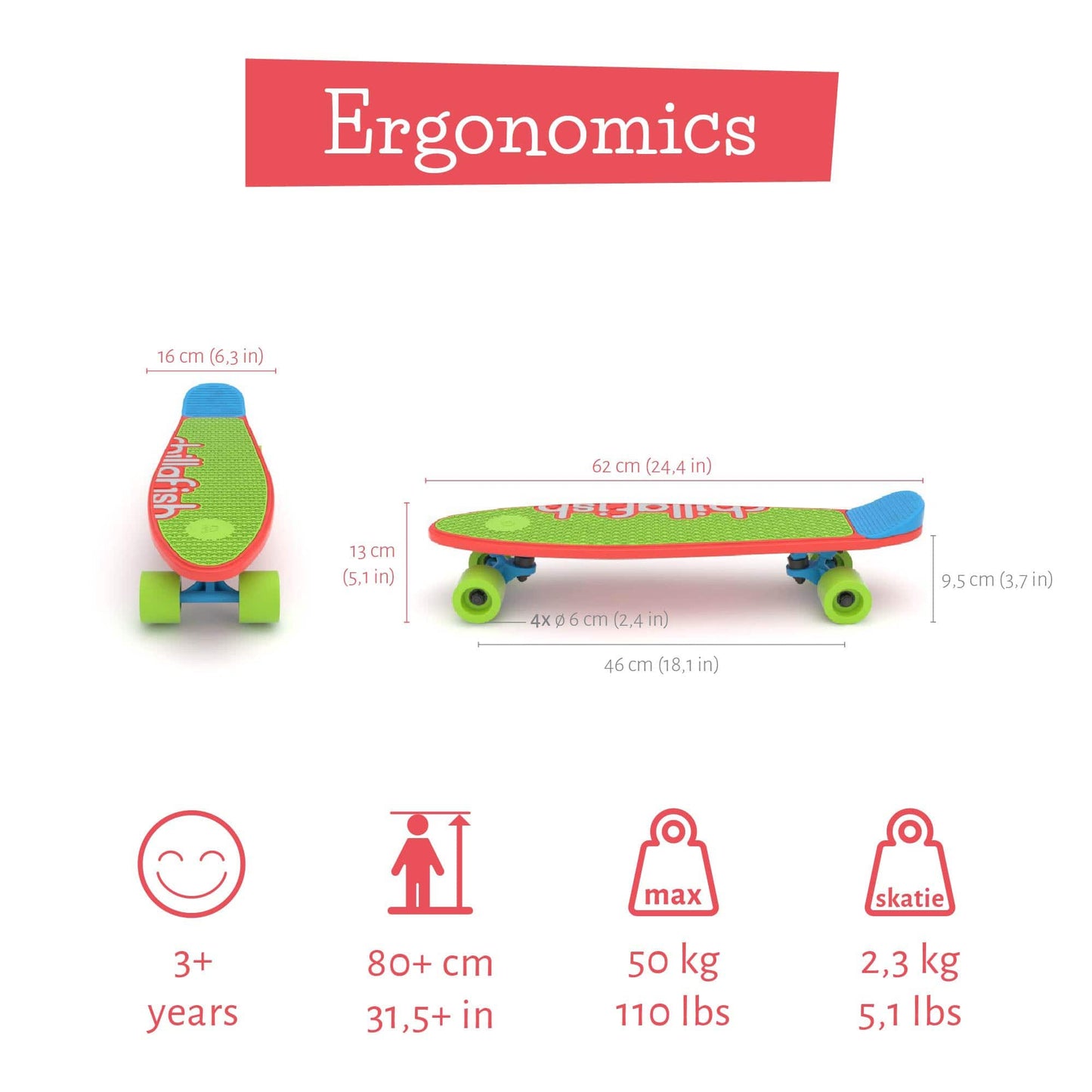 Chillafish Skatie Skateboard Red Mix Age 3+ - The Online Toy Shop8