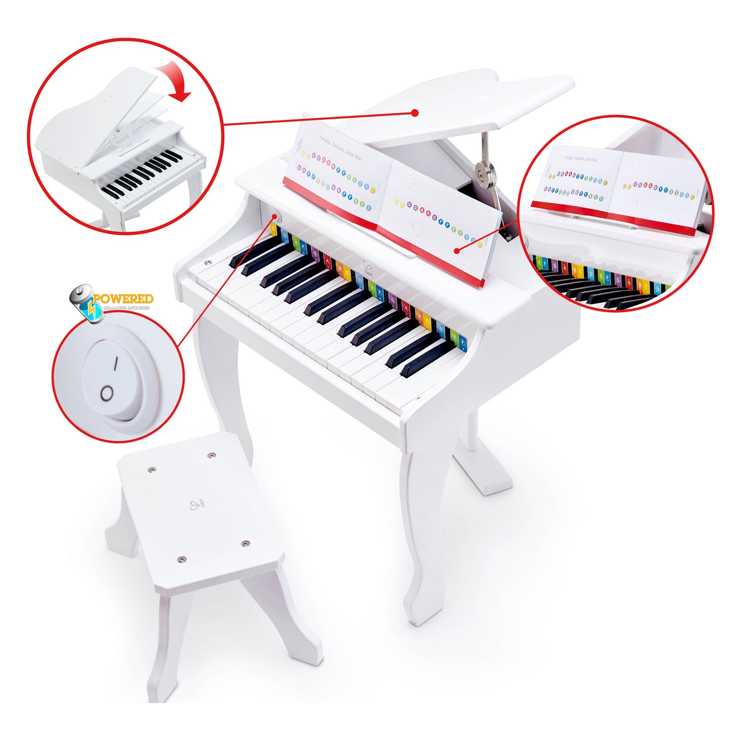 Hape Learn with Lights Black Piano with Stool