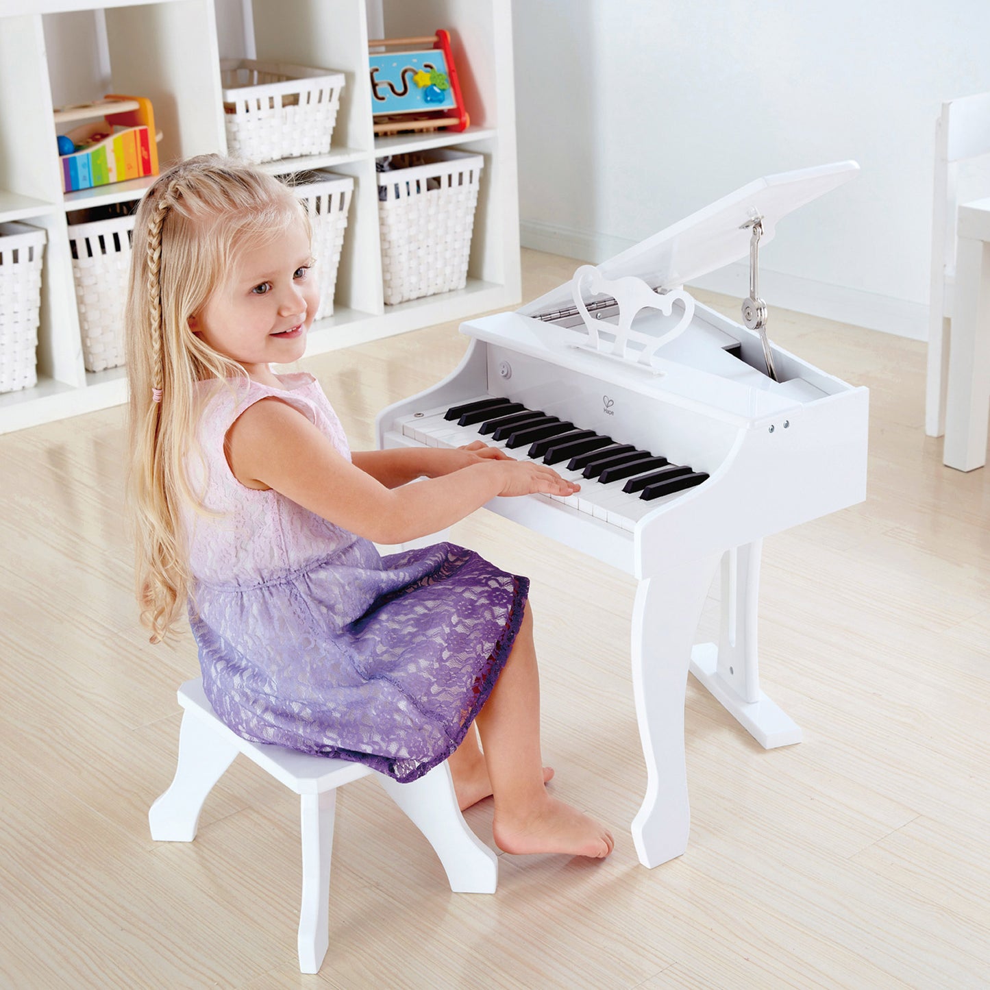 Hape Learn with Lights Black Piano with Stool