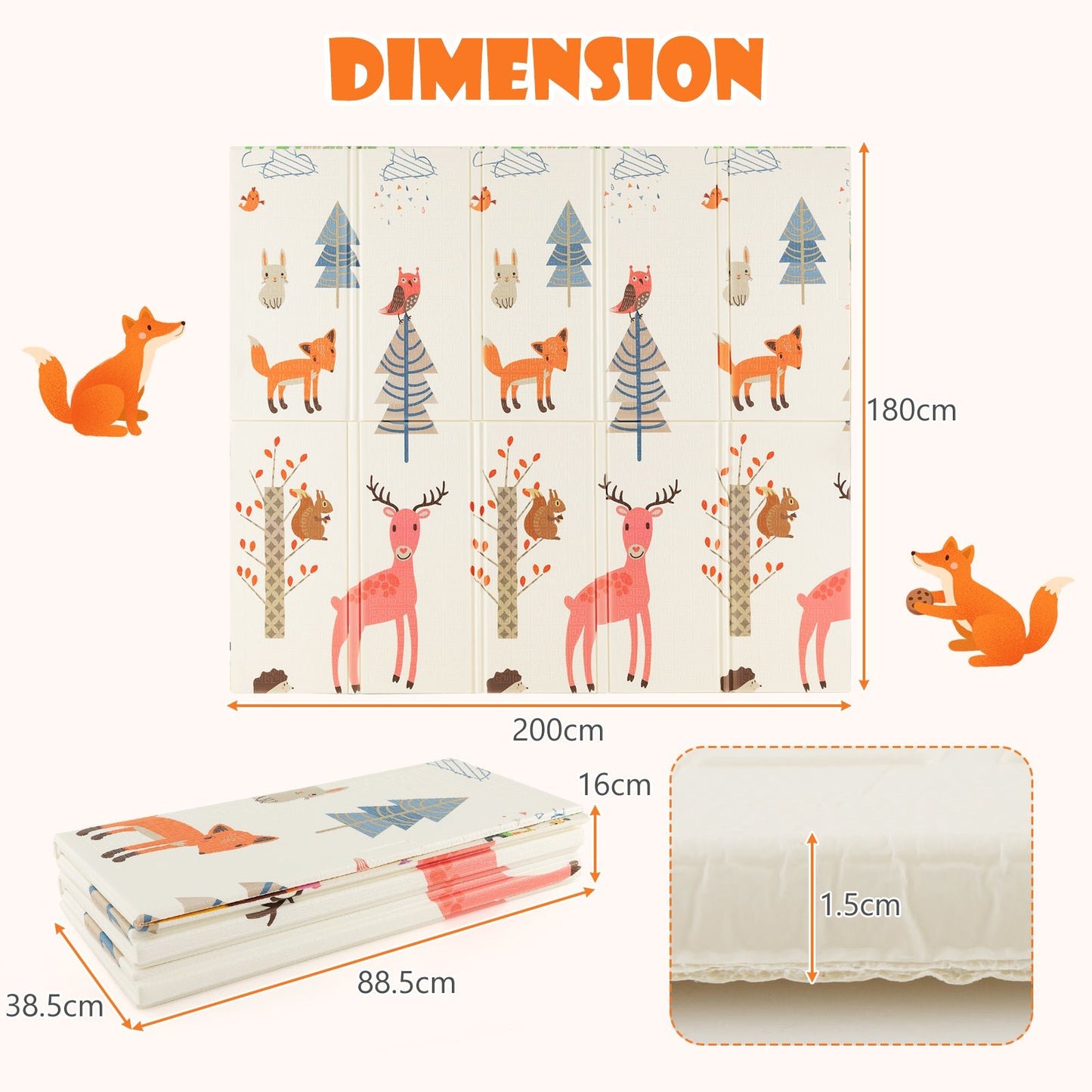 200 x 180 cm Extra Large Baby Floor Mat with Carry Bag-B - The Online Toy Shop - Costway - 4