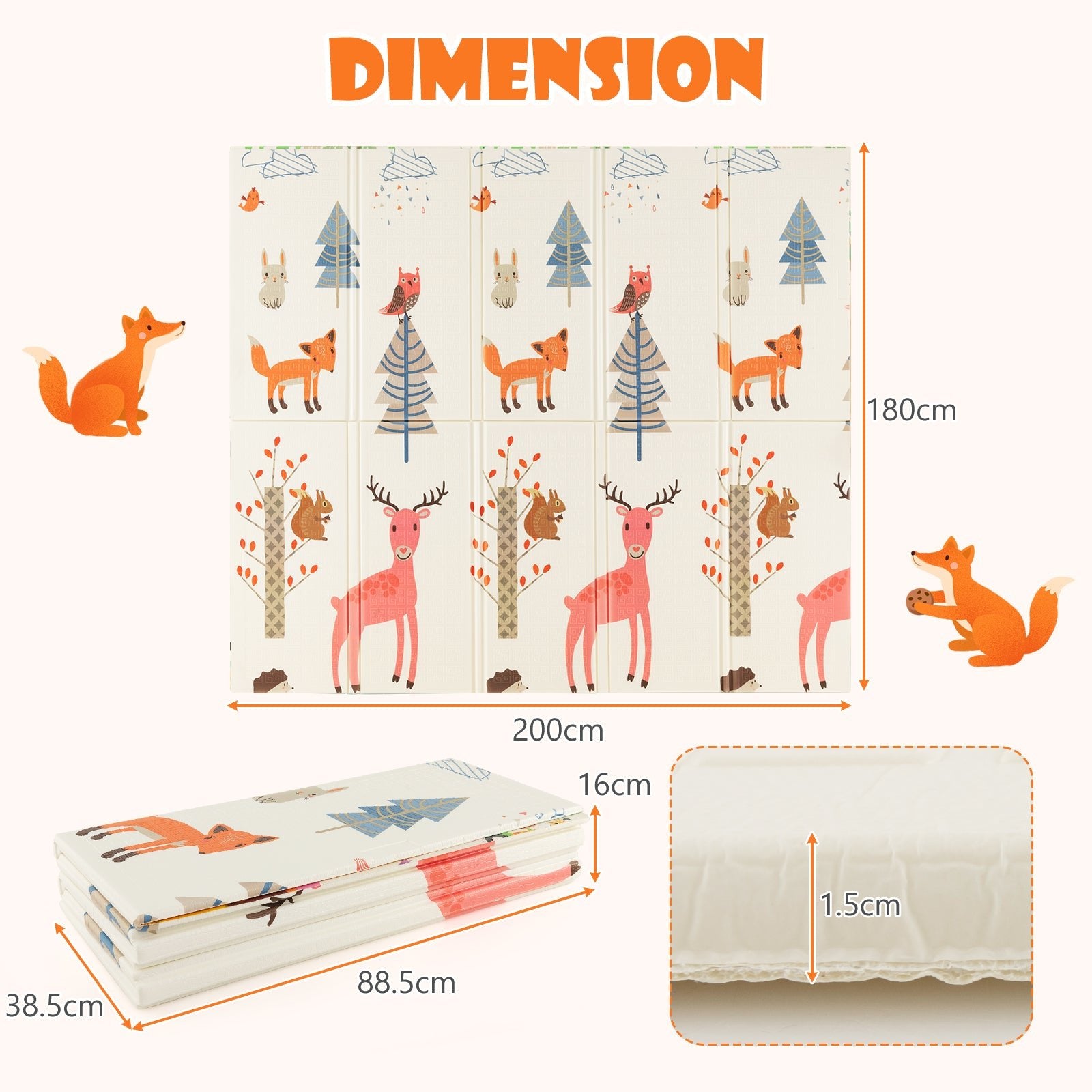 200 x 180 cm Extra Large Baby Floor Mat with Carry Bag-B - The Online Toy Shop - Costway - 4