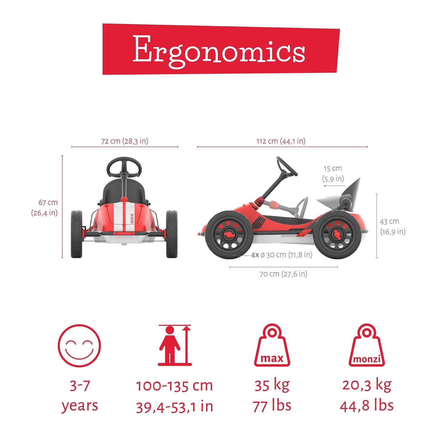 Chillafish Kids Go Kart Monzi - Red size and weight guide