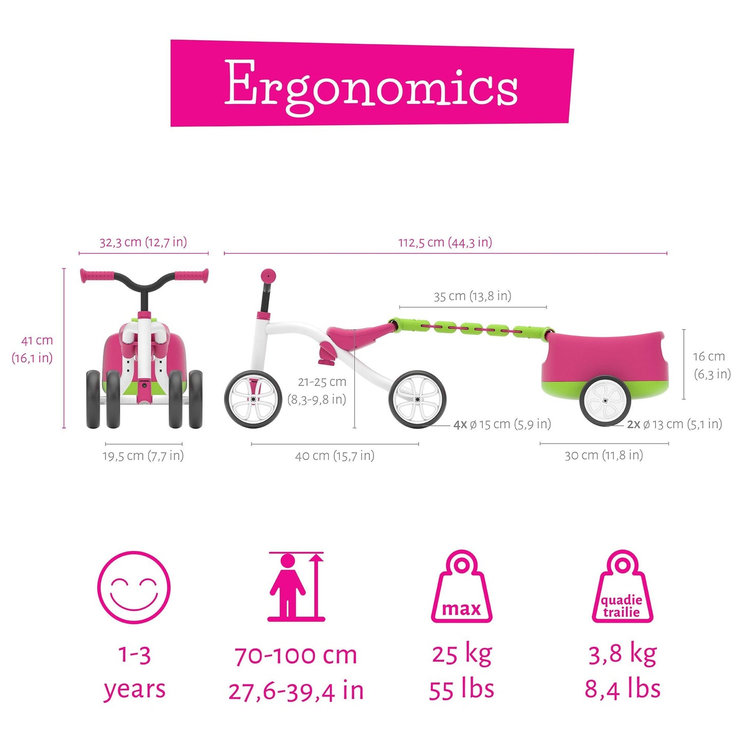 Chillafish Quadie and Trailie Ride-On Pink size and weight guide