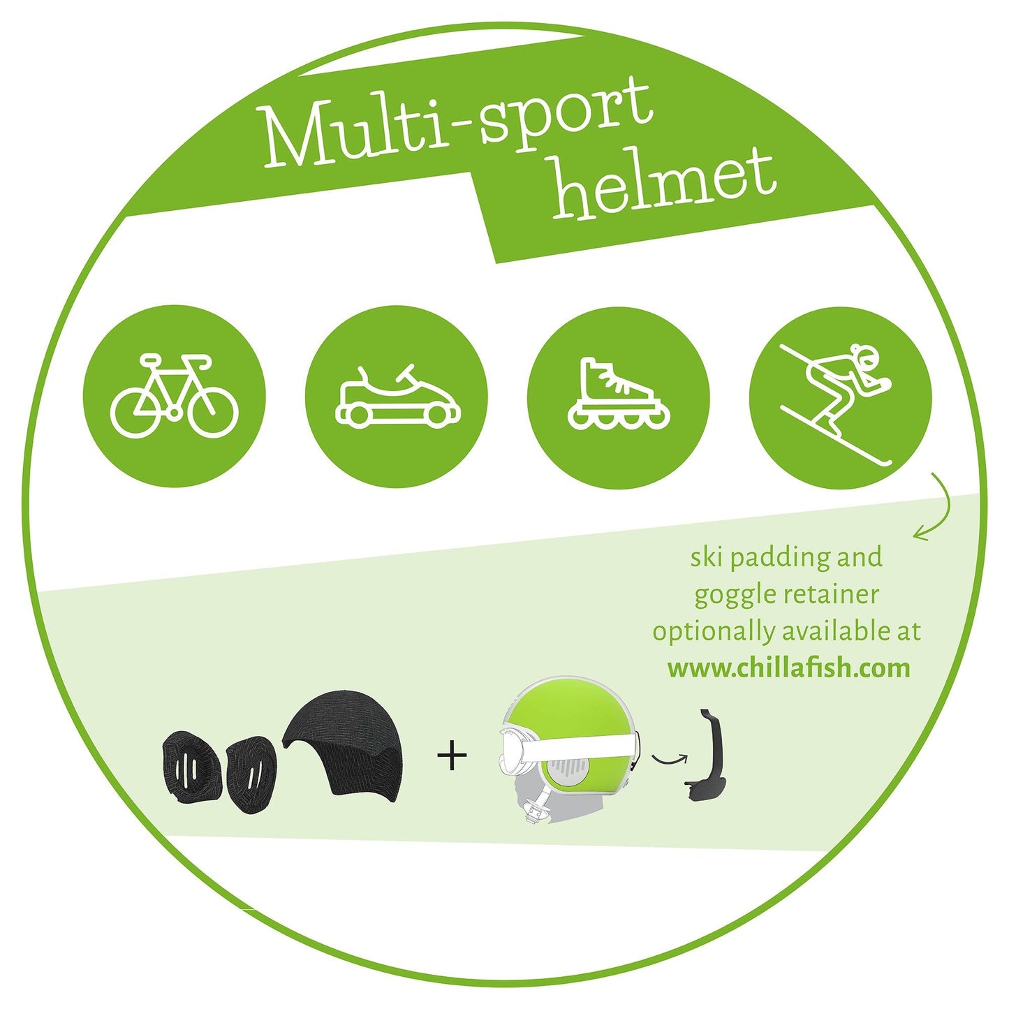 Chillafish Kids Helmet Bobbi XS Lime multi sports helmer for bikes, go karts, skating and skiing