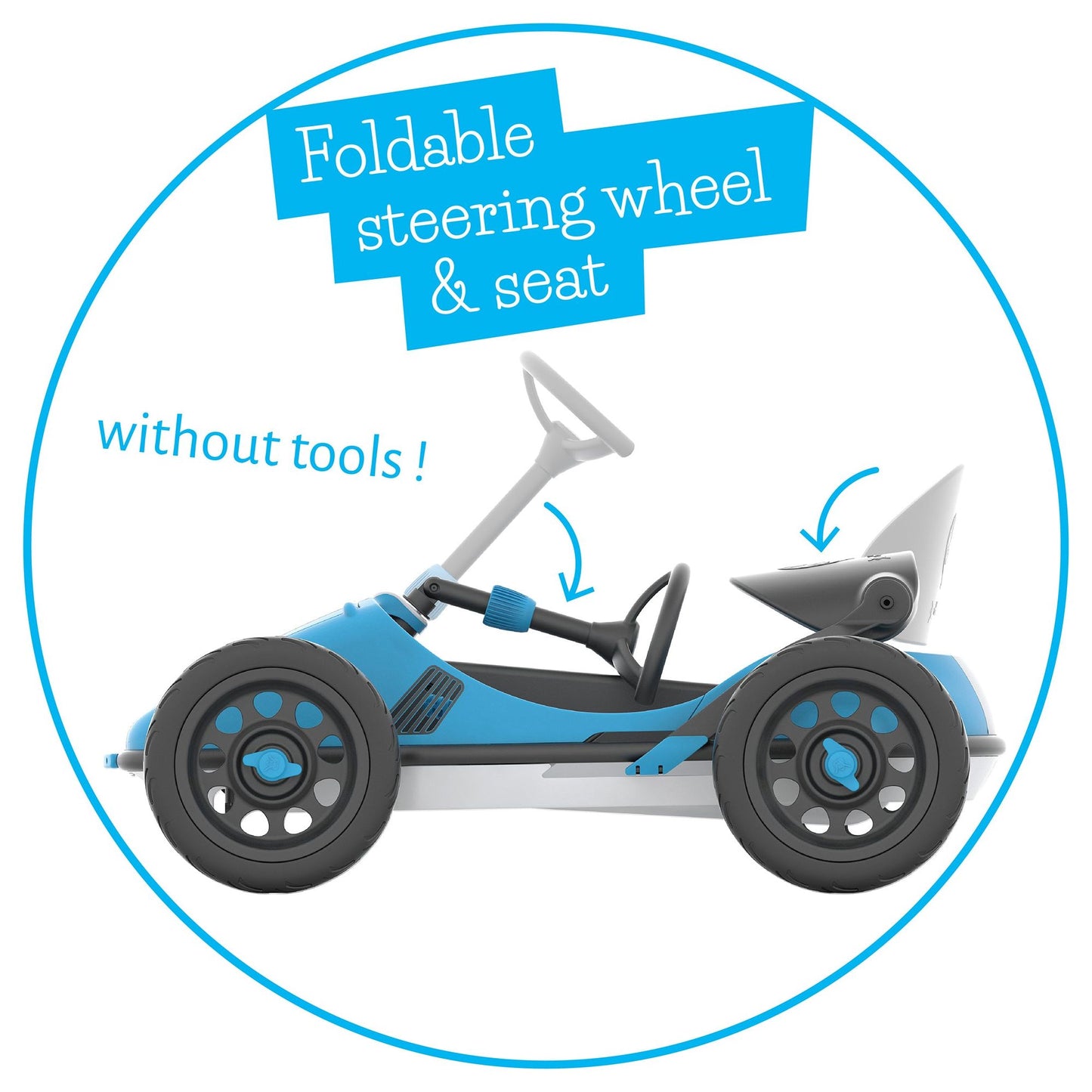 Chillafish Kids Monzi Go Kart - Blue with foldable steering wheel and seat
