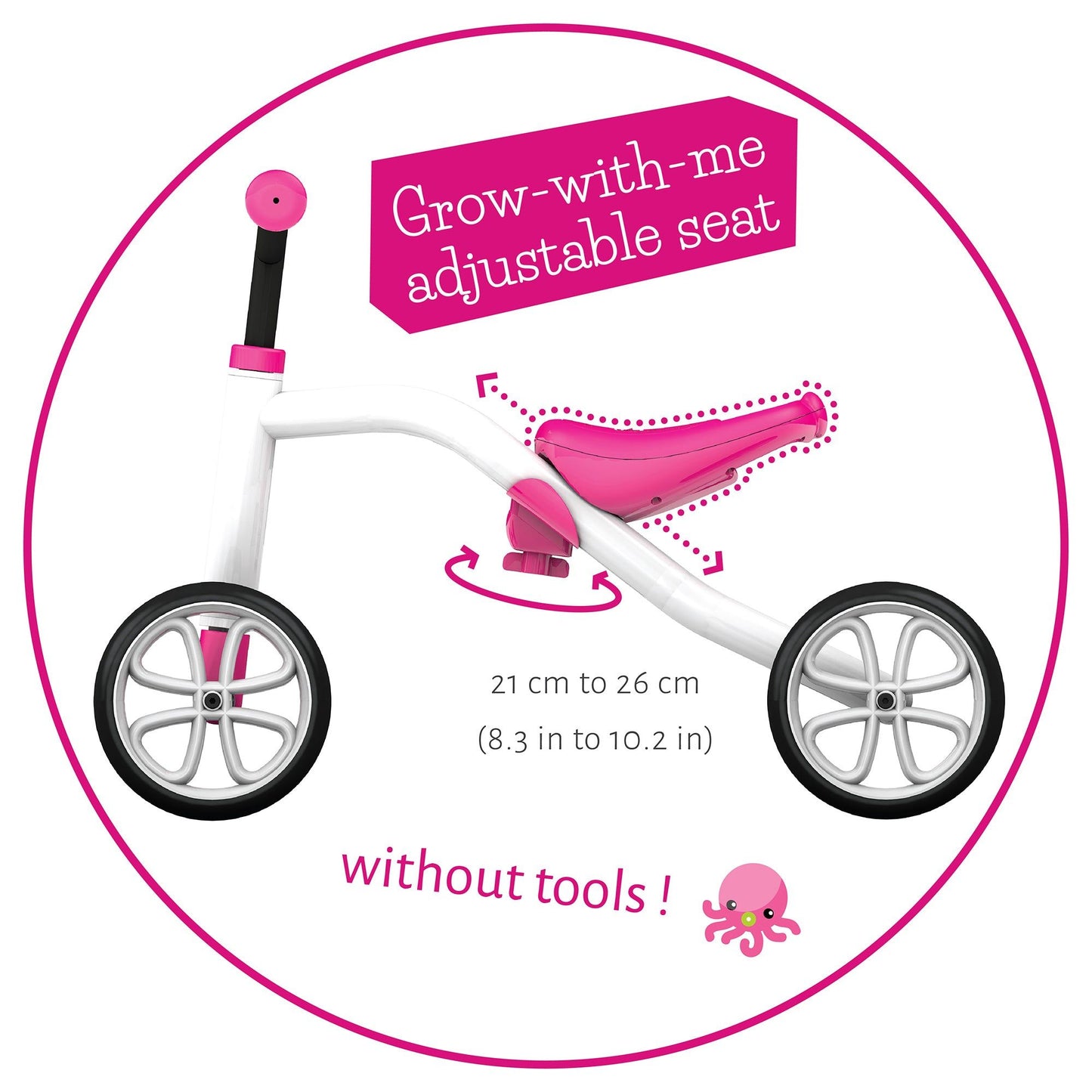Chillafish Quadie and Trailie Ride-On Pink with grow-with-me adjustable seat
