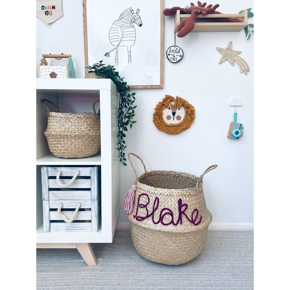 Blue Personalised tassel name basket - Extra Large