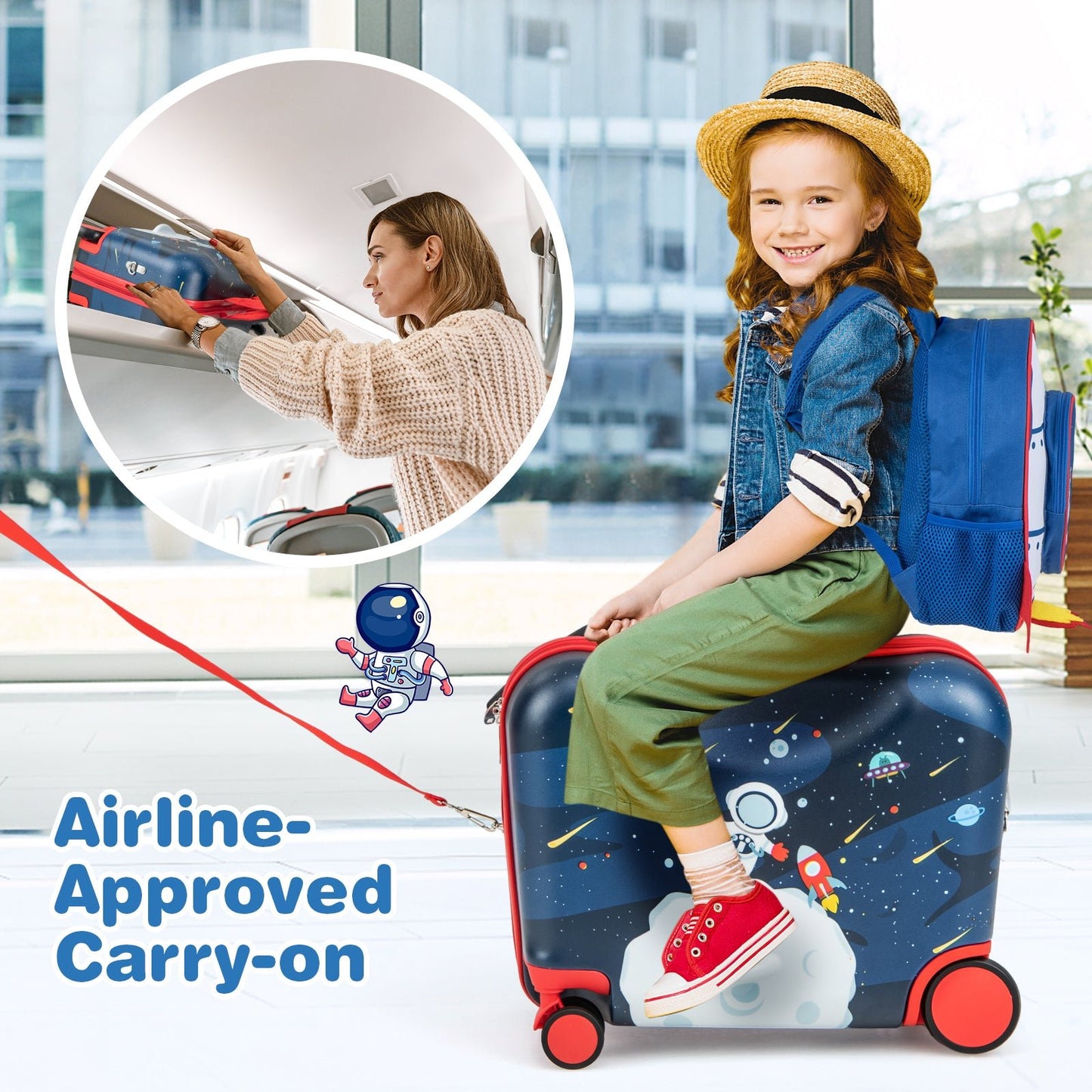 2 Piece Kids Luggage Set with Spinner Wheels and Anti-Lose Rope-Dark Blue