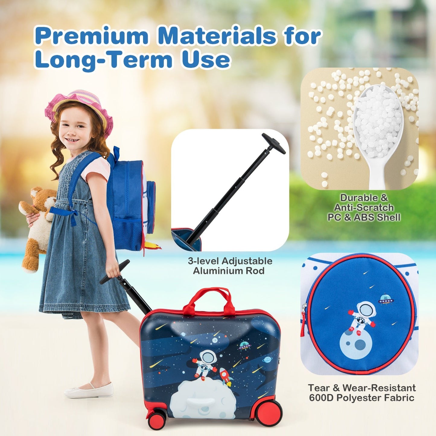 2 Piece Kids Luggage Set with Spinner Wheels and Anti-Lose Rope-Dark Blue