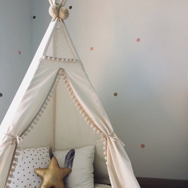 close up of MINICAMP Original Play Tent With Pompoms