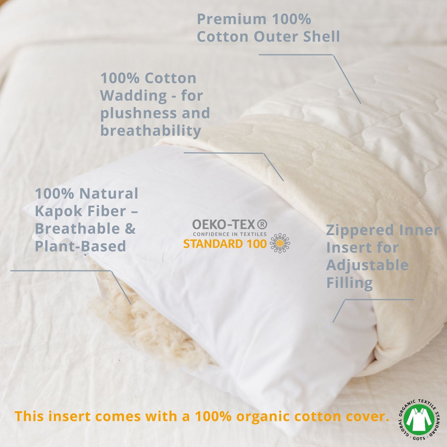 MINICAMP Full Body Pillow for Sleeping & Lumbar Support with Organic Cover in Milk White