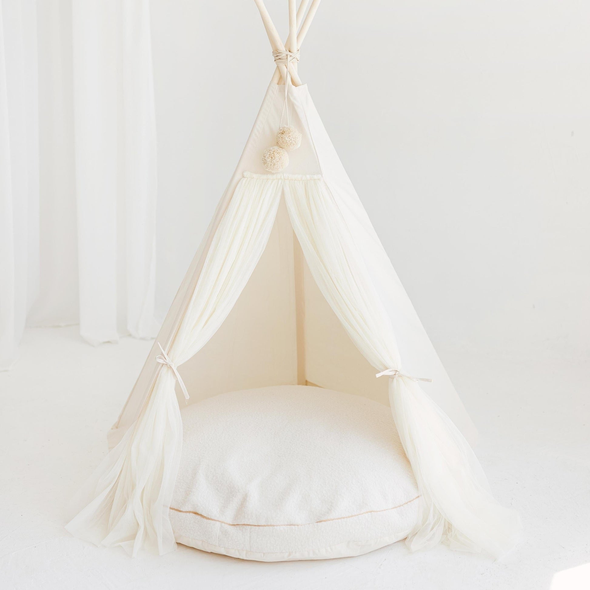 MINICAMP Boucle Fabric Kids Floor Cushion in Ecru  inside kids teepee play tent