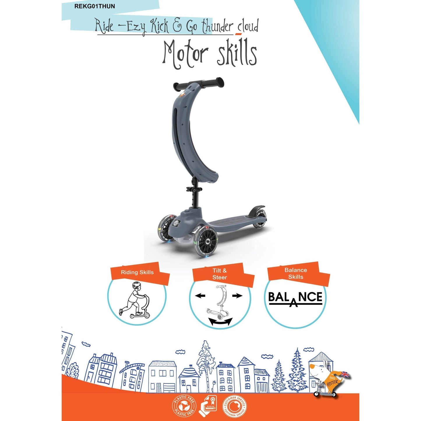 Ride-Ezy Kick & Go Scooter - Thunder Cloud motor skills development information