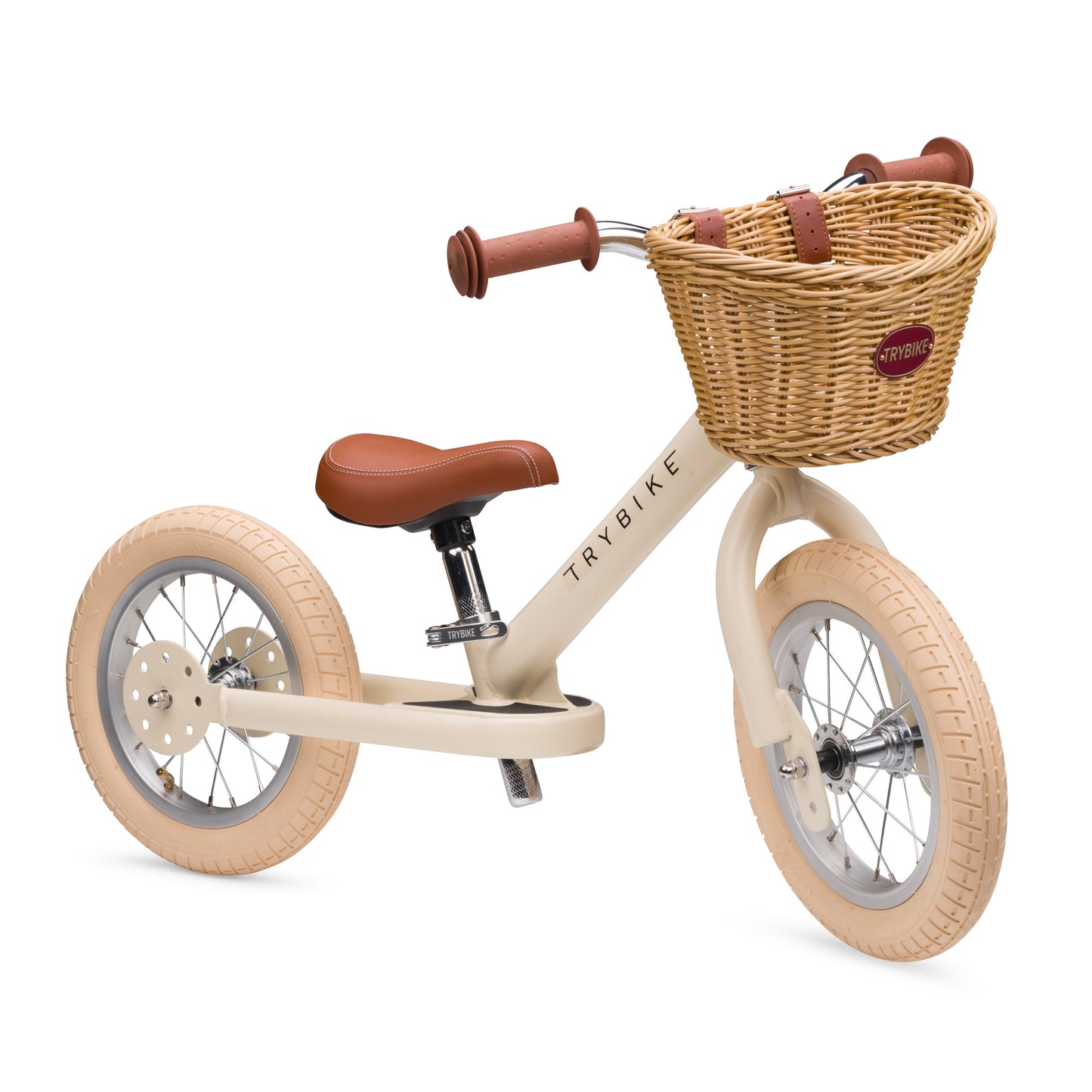 TryBike Matte Finish Bundle - 2-in-1 Trike/Bike, Helmet and Basket - Vintage Cream
