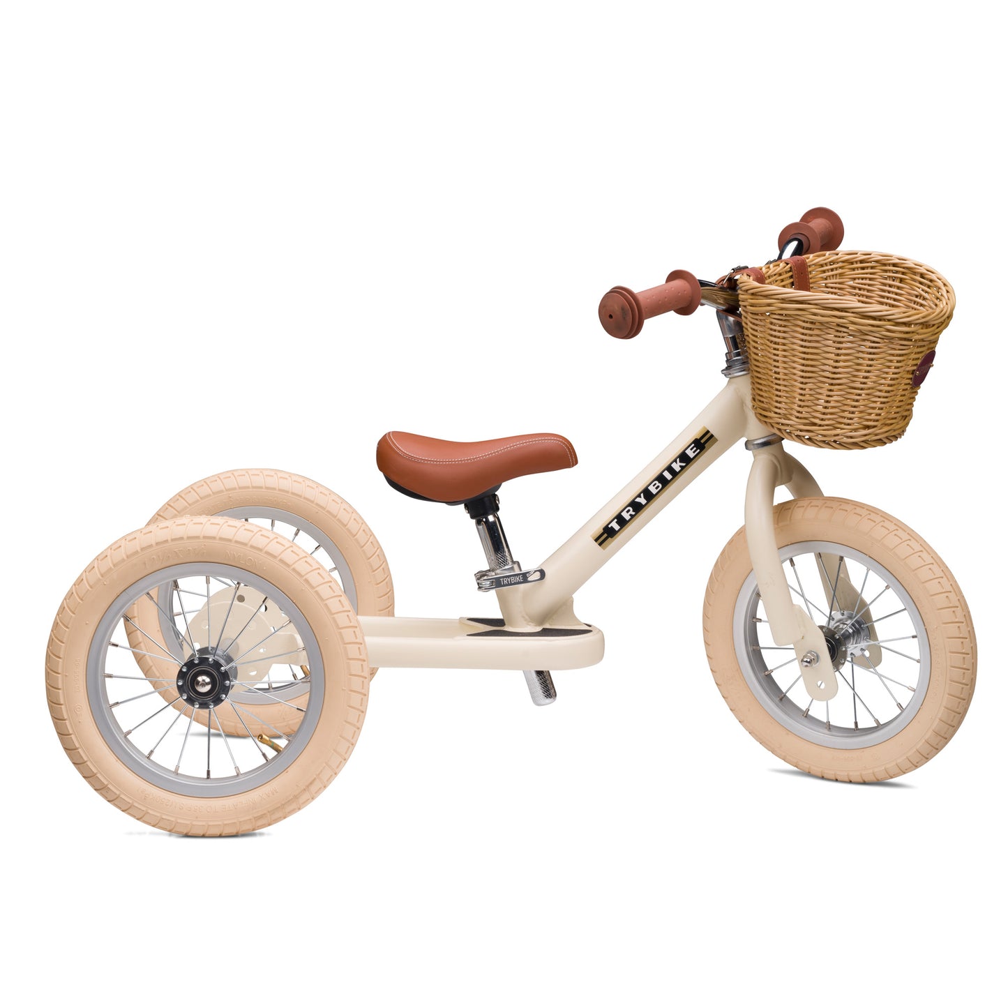 TryBike Matte Finish Bundle - 2-in-1 Trike/Bike, Helmet and Basket - Vintage Cream