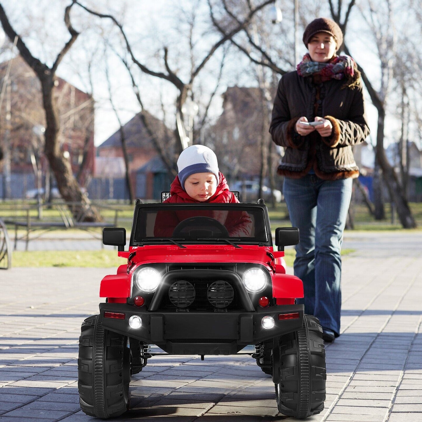 Electric Kids Ride on Car with LED Lights Music and Remote Control-Red