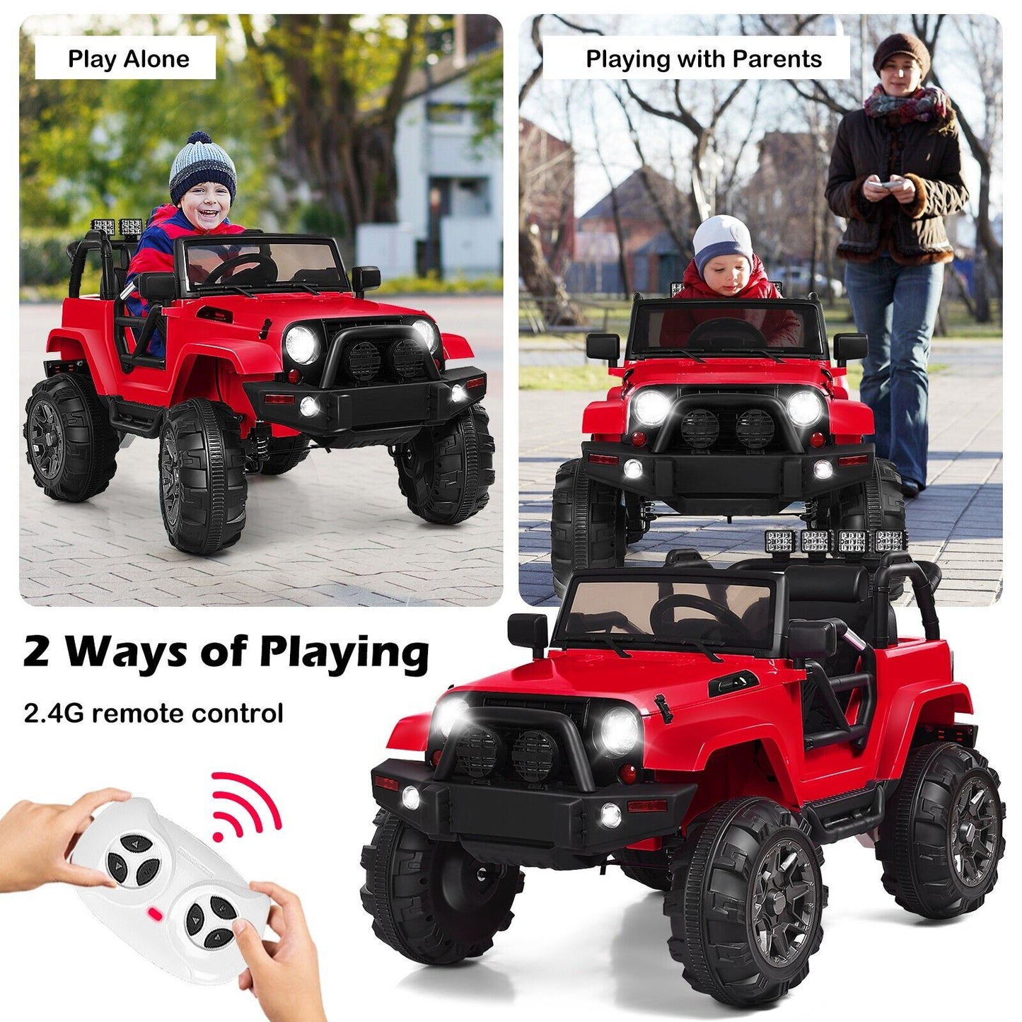 Electric Kids Ride on Car with LED Lights Music and Remote Control-Red