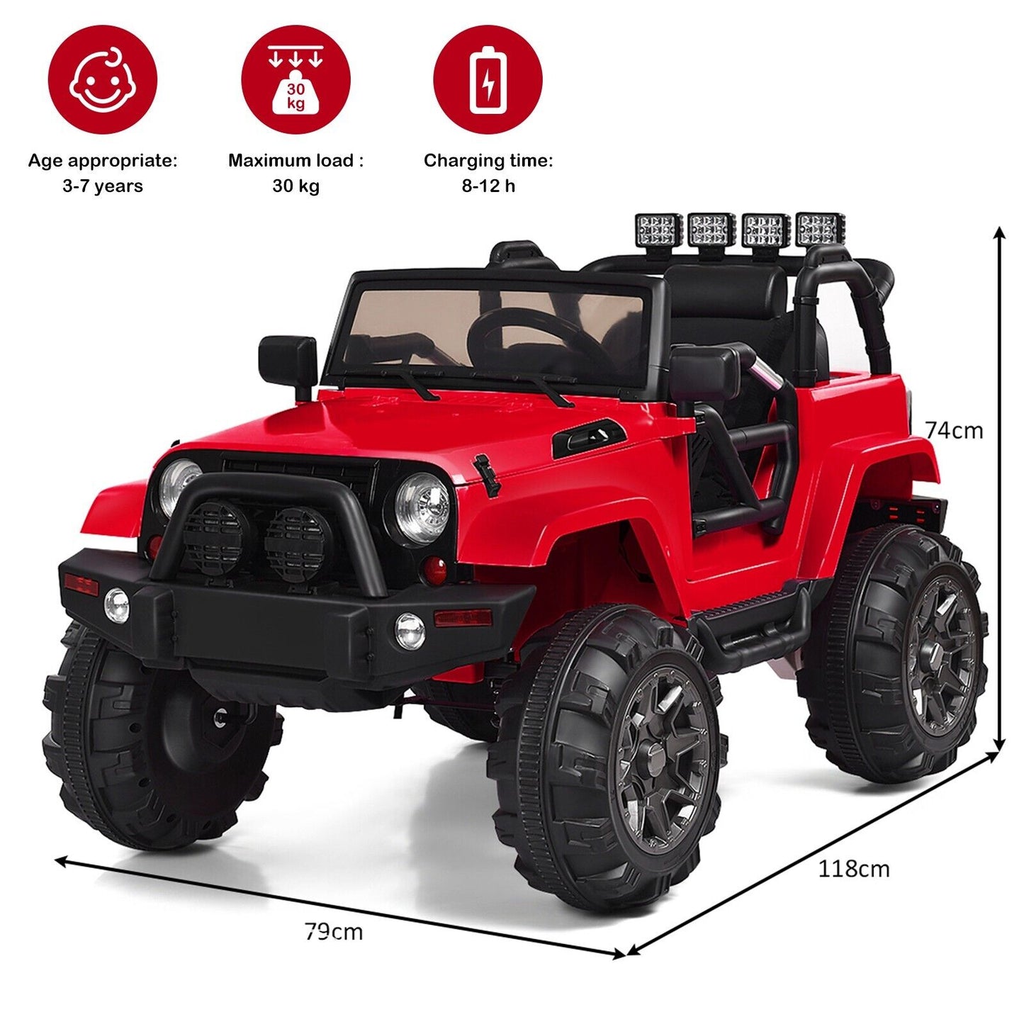 Electric Kids Ride on Car with LED Lights Music and Remote Control-Red
