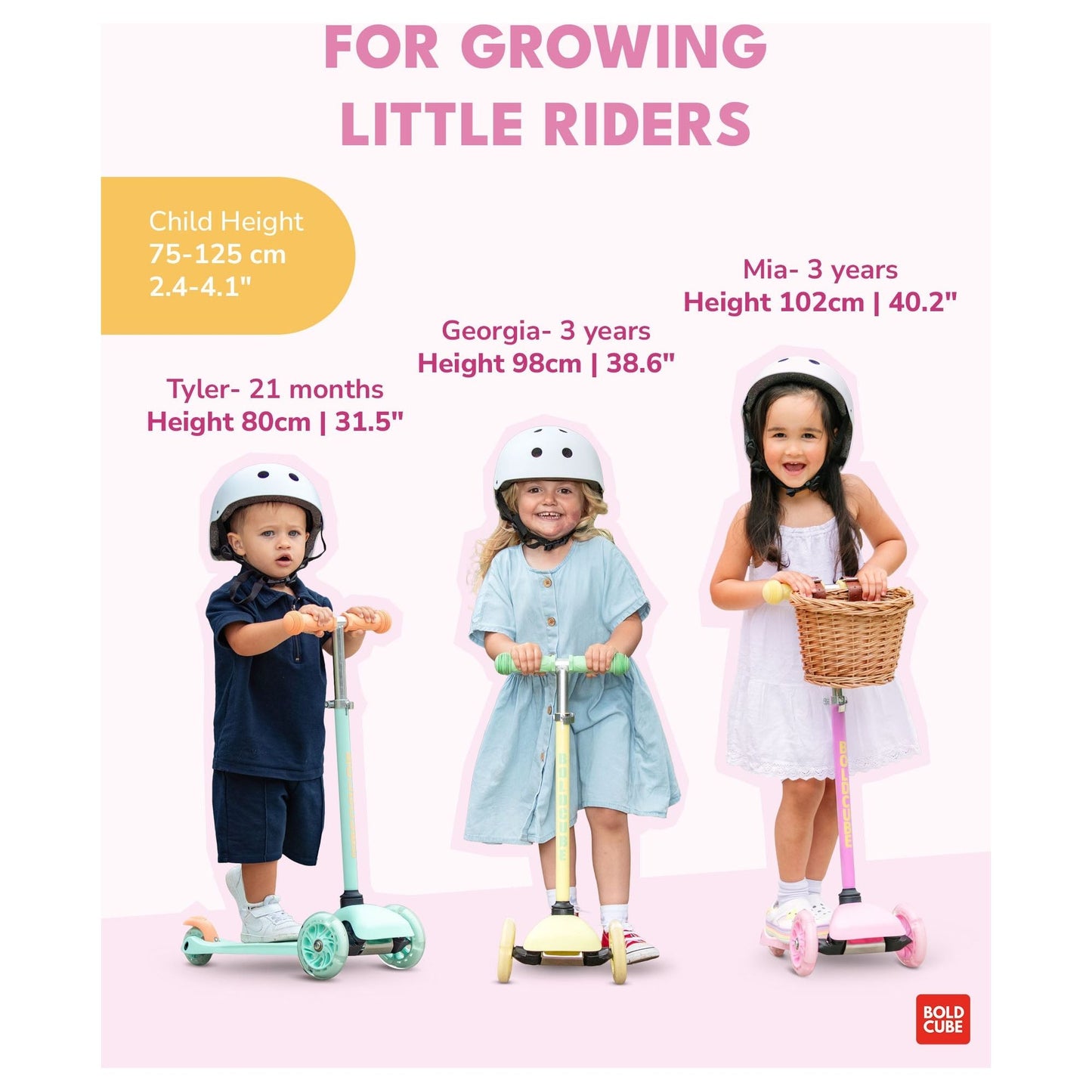 BOLDCUBE Pink & Yellow - Teeny 3 Wheel Scooter