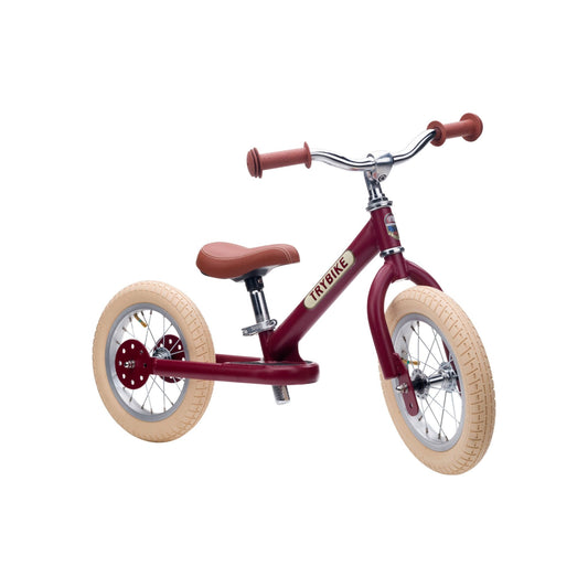 TryBike Matte Finish Bundle - 2-in-1 Trike/Bike, Helmet and Basket - Vintage Red
