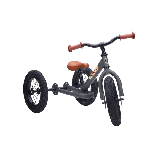 TryBike Matte Finish Bundle - 2-in-1 Trike/Bike, Helmet and Basket - Vintage Grey