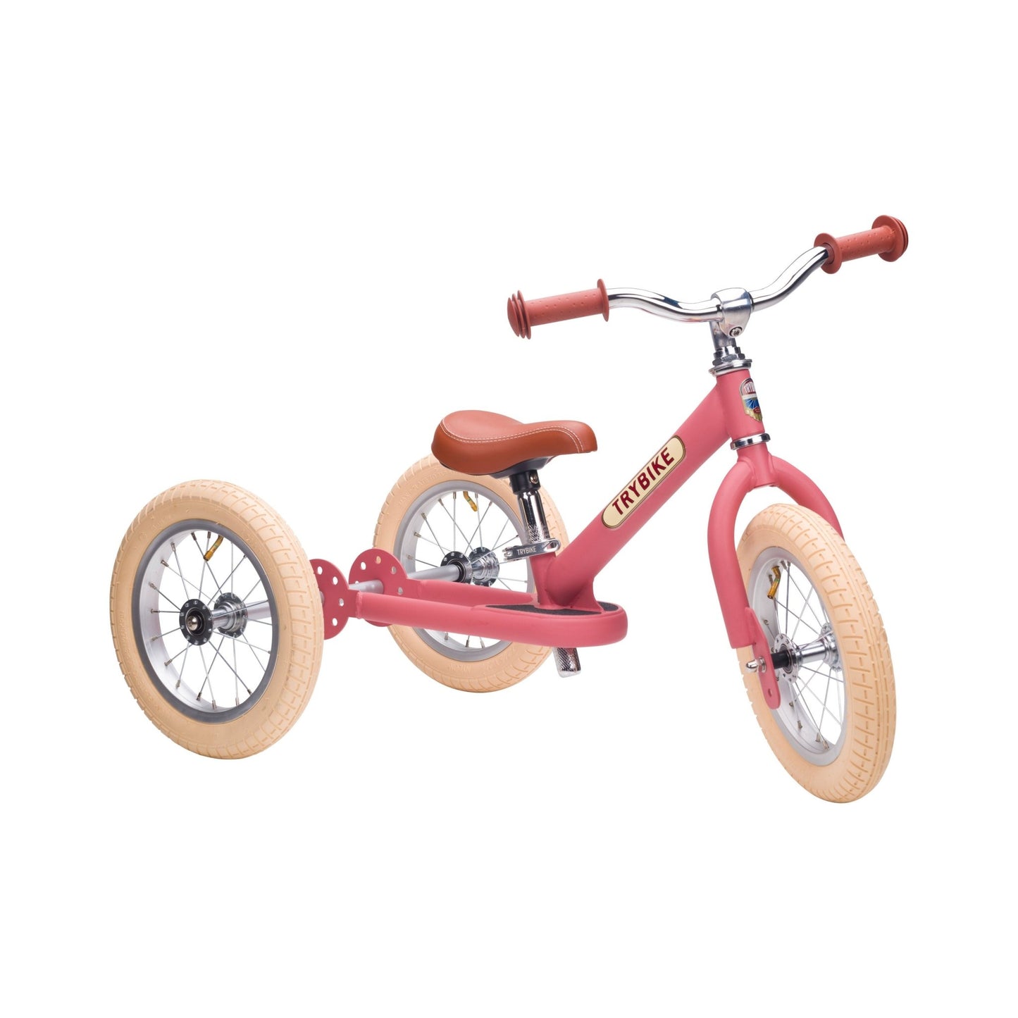TryBike Matte Finish Bundle - 2-in-1 Trike/Bike, Helmet and Basket - Vintage Pink